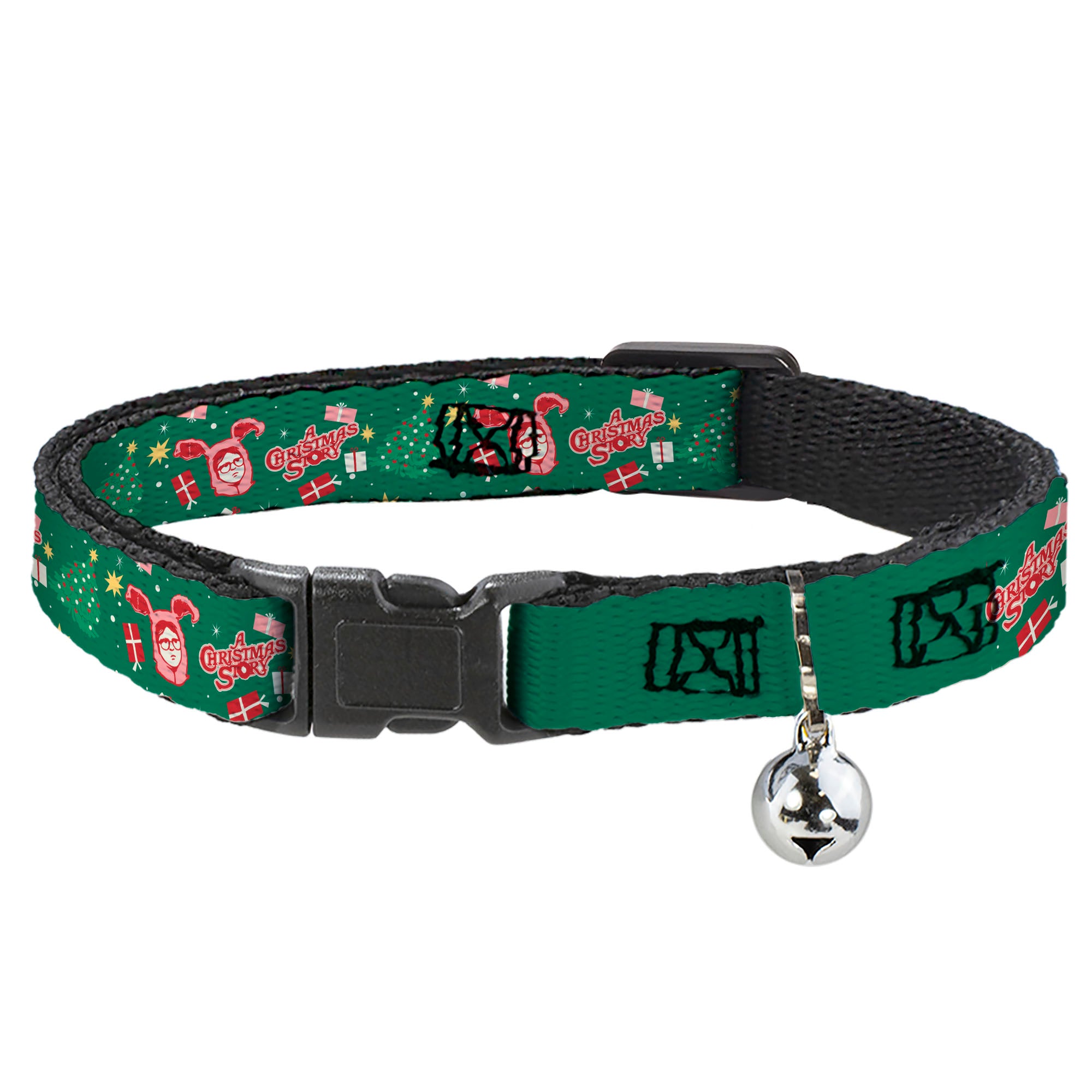 Breakaway Cat Collar with Bell - A CHRISTMAS STORY Ralphie and Icons Title Logo Collage Green/Reds Breakaway Cat Collars A Christmas Story