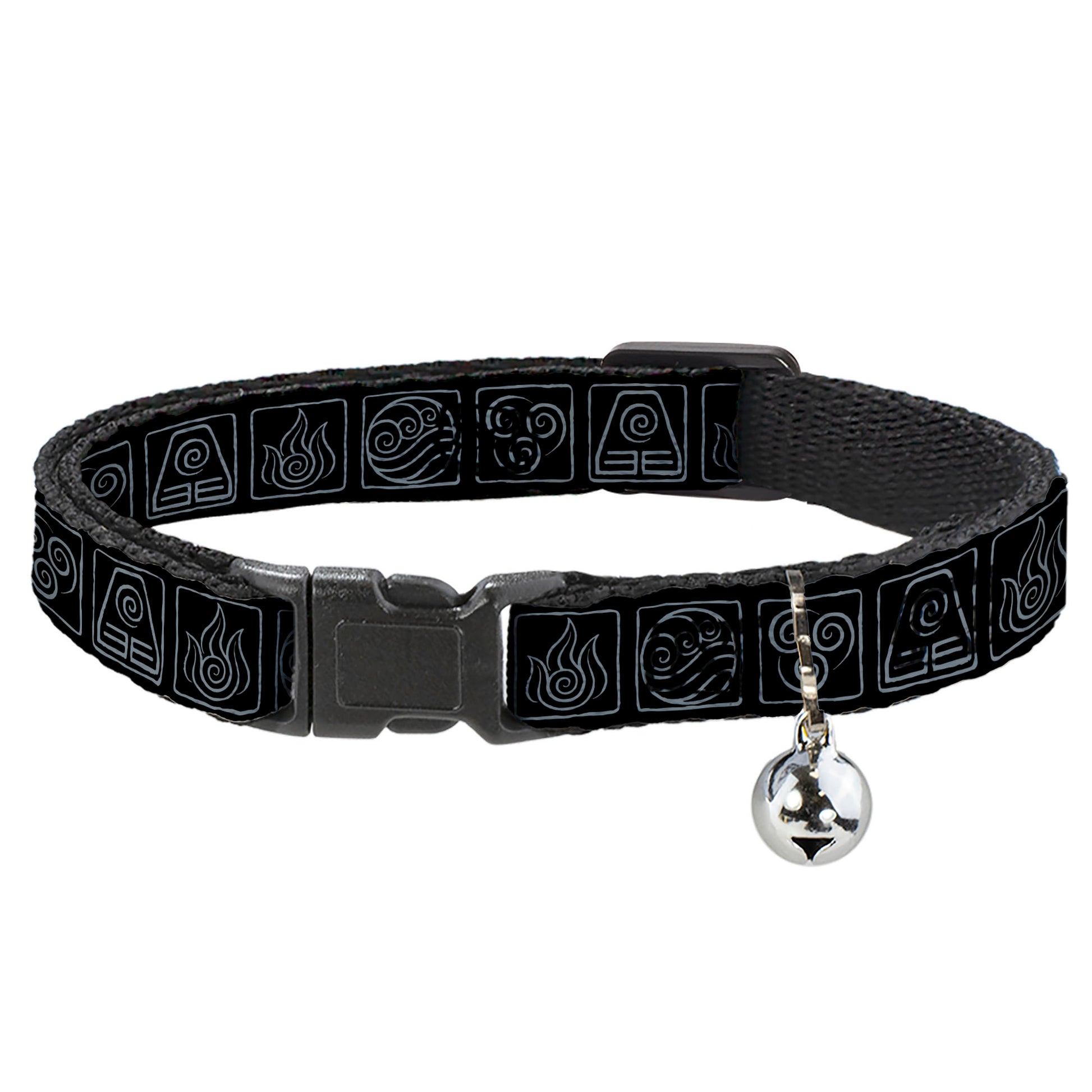 Cat Collar Breakaway with Bell - Avatar the Last Airbender Bending Elements Icons Black Gray Breakaway Cat Collars Avatar The Last Airbender