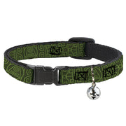Breakaway Cat Collar with Bell - Avatar Last Airbender Earth Element Symbol Black/Olive Green Breakaway Cat Collars Avatar The Last Airbender