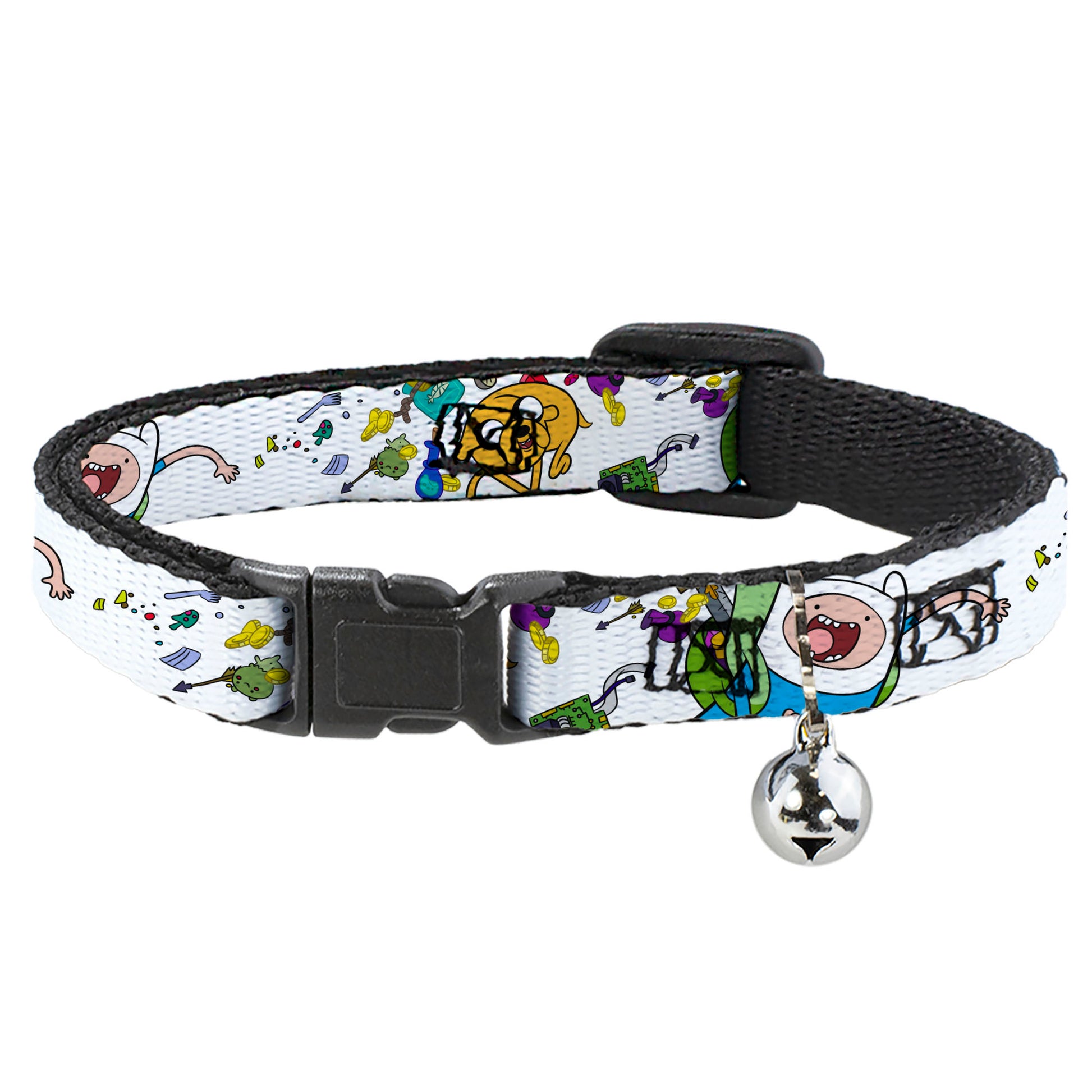 Breakaway Cat Collar with Bell - Adventure Time Jake and Finn Open Pack Pose White Breakaway Cat Collars Adventure Time