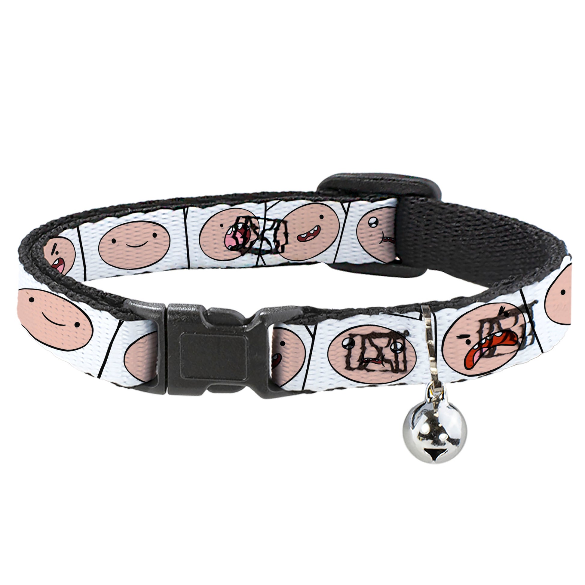 Breakaway Cat Collar with Bell - Adventure Time Finn Expression Blocks White Breakaway Cat Collars Adventure Time