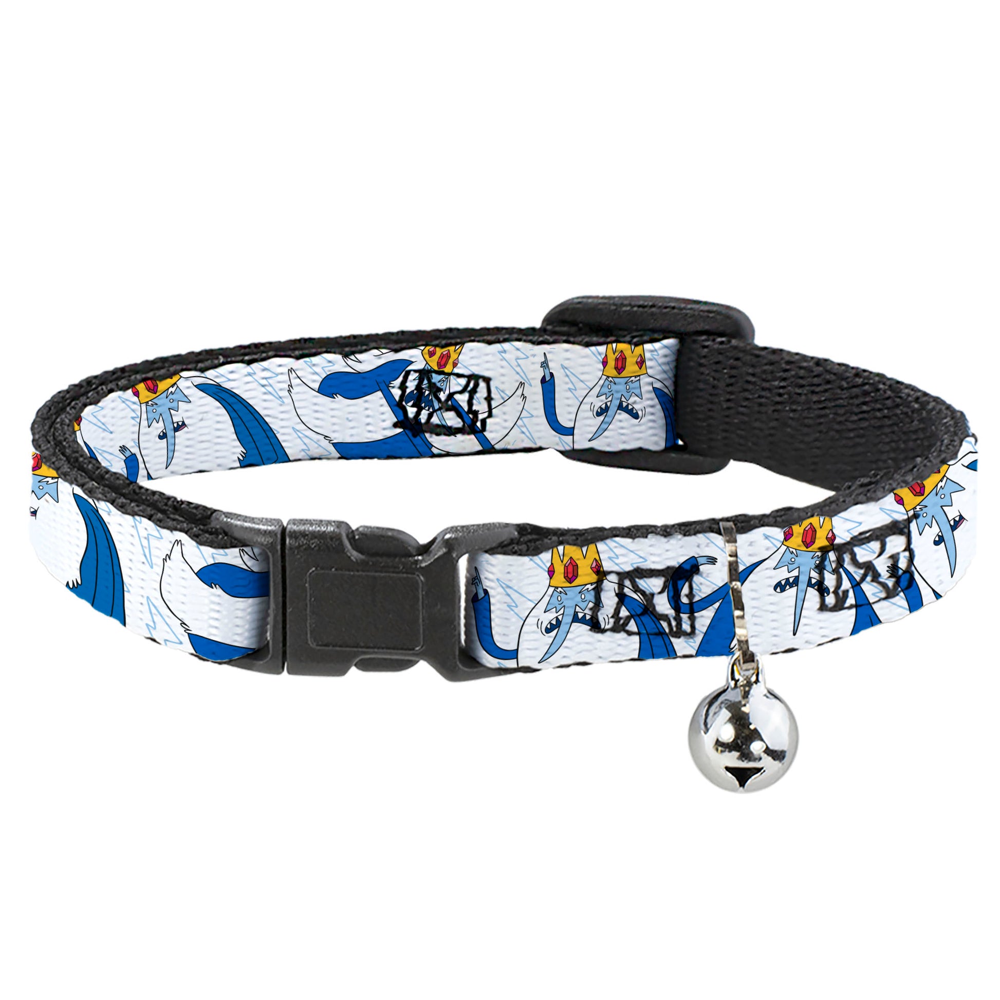 Breakaway Cat Collar with Bell - Adventure Time Ice King Poses and Bolts White/Blue Breakaway Cat Collars Adventure Time