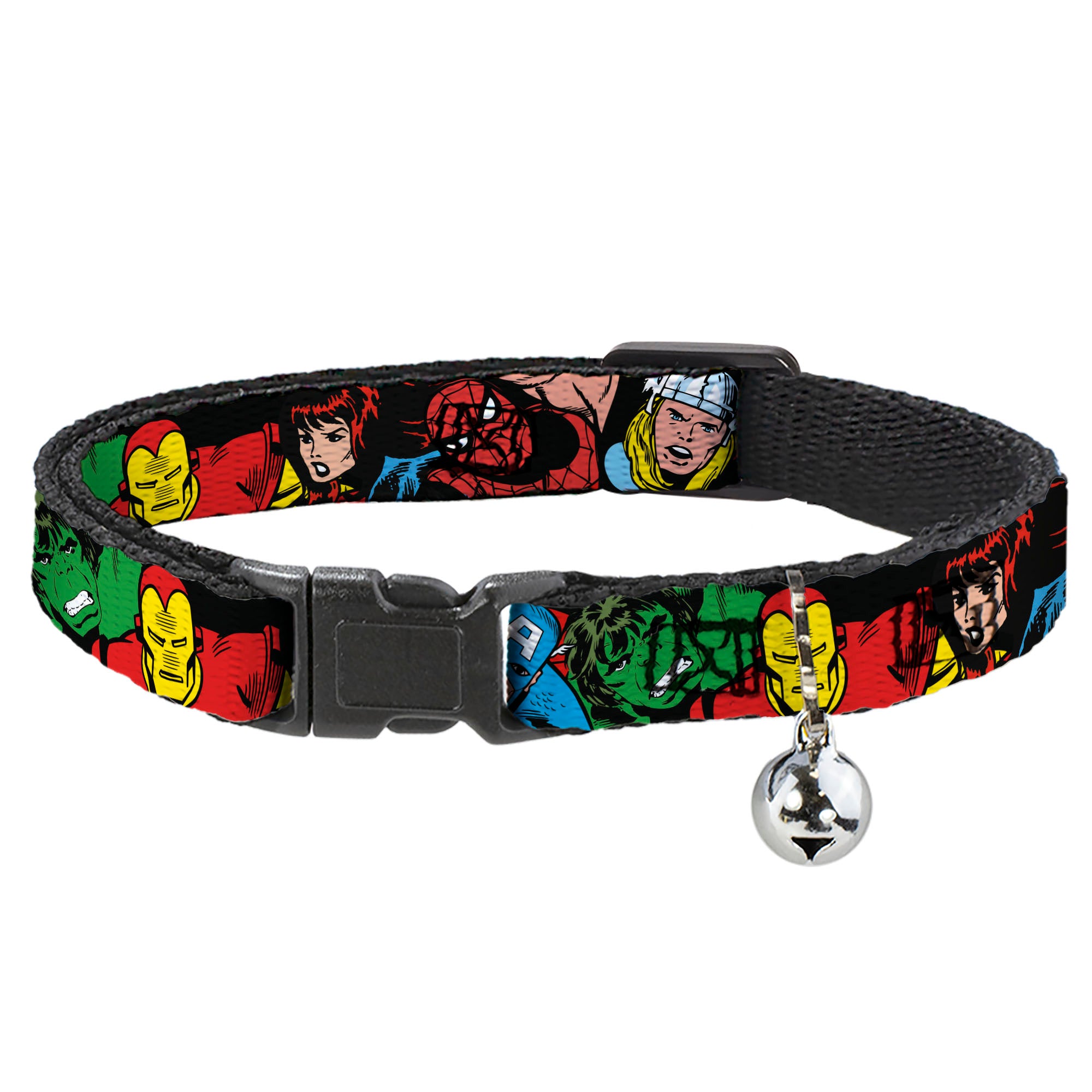 MARVEL COMICS Cat Collar Breakaway - 5-Marvel Characters Black Breakaway Cat Collars Marvel Comics