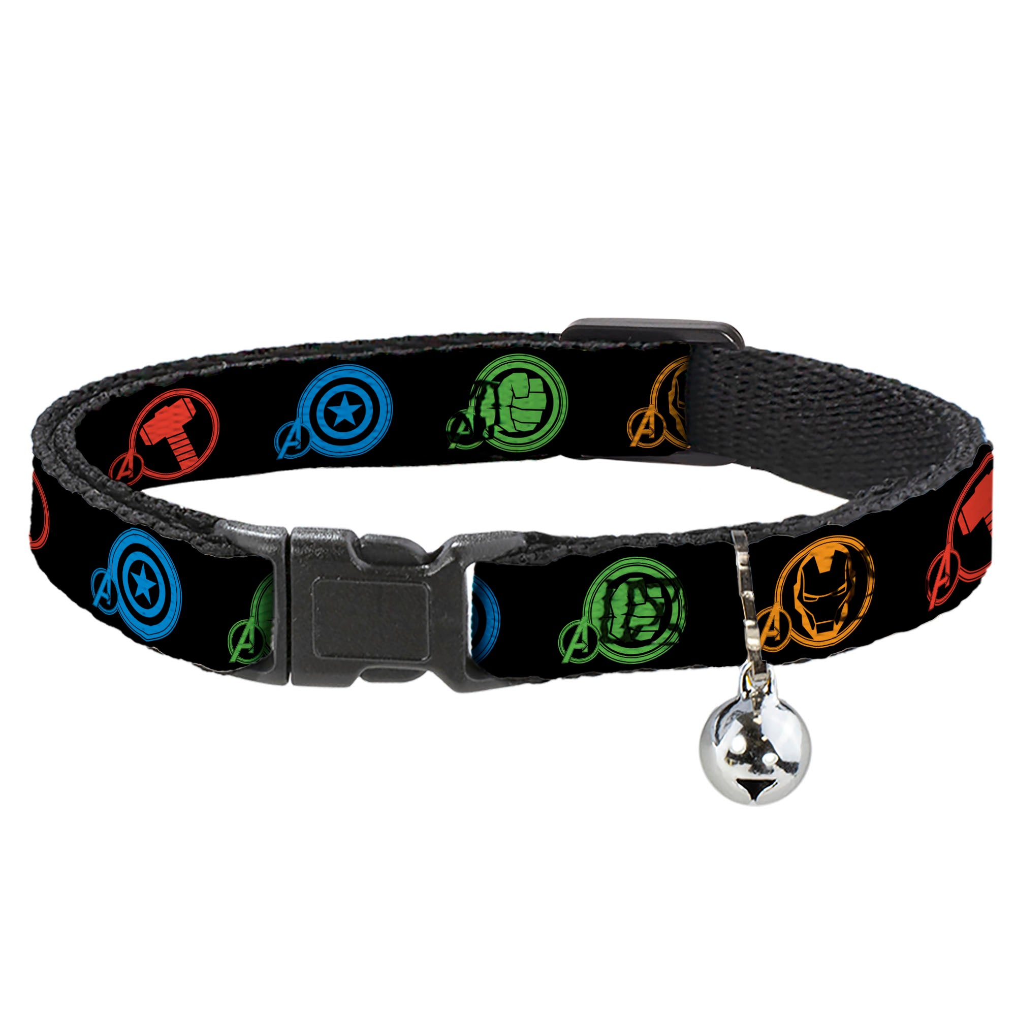 MARVEL AVENGERS Cat Collar Breakaway - Marvel Avengers Superhero Logos Black Multi Color Breakaway Cat Collars Marvel Comics