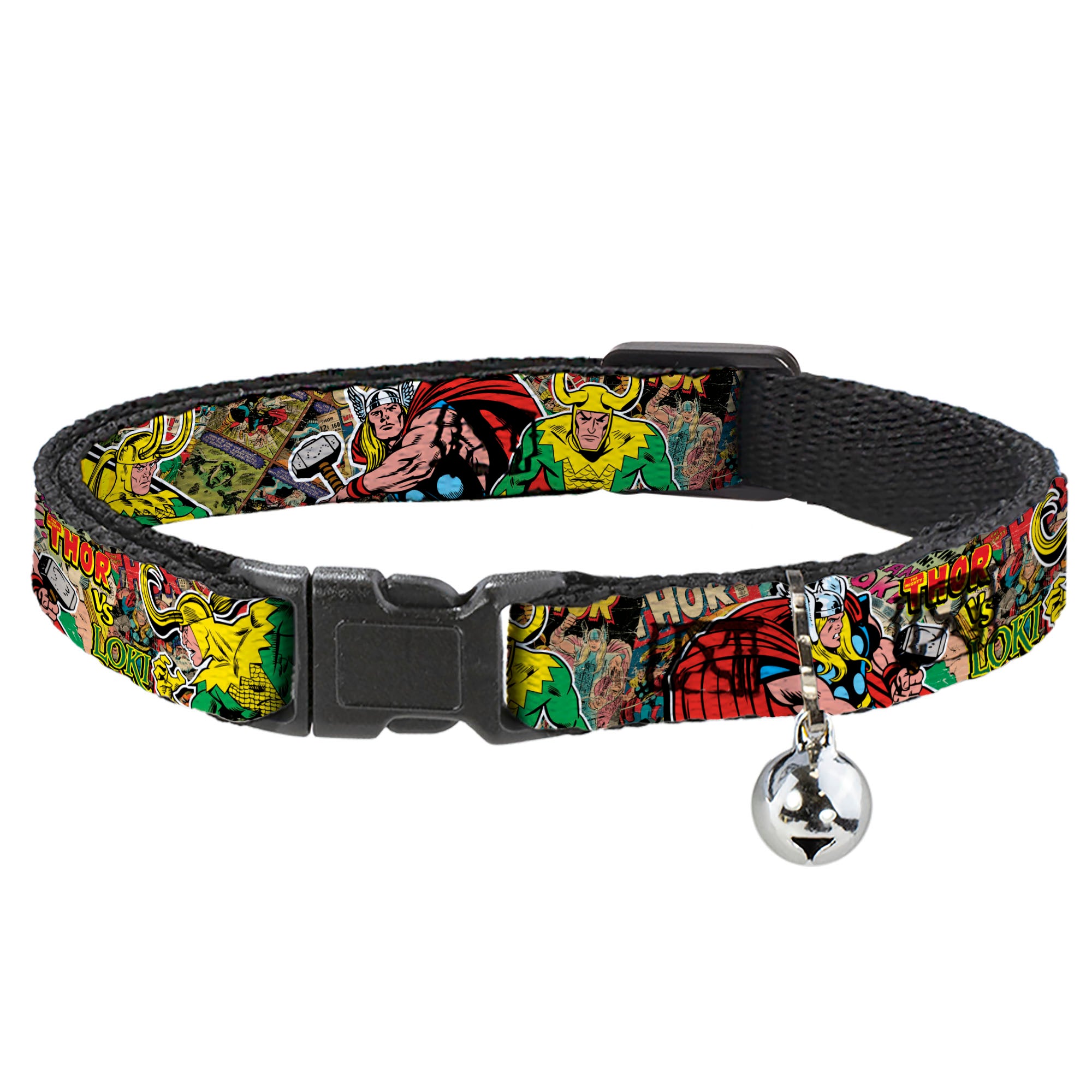Cat Collar Breakaway - Thor & Loki Poses Retro Comic Books Stacked Breakaway Cat Collars Marvel Comics