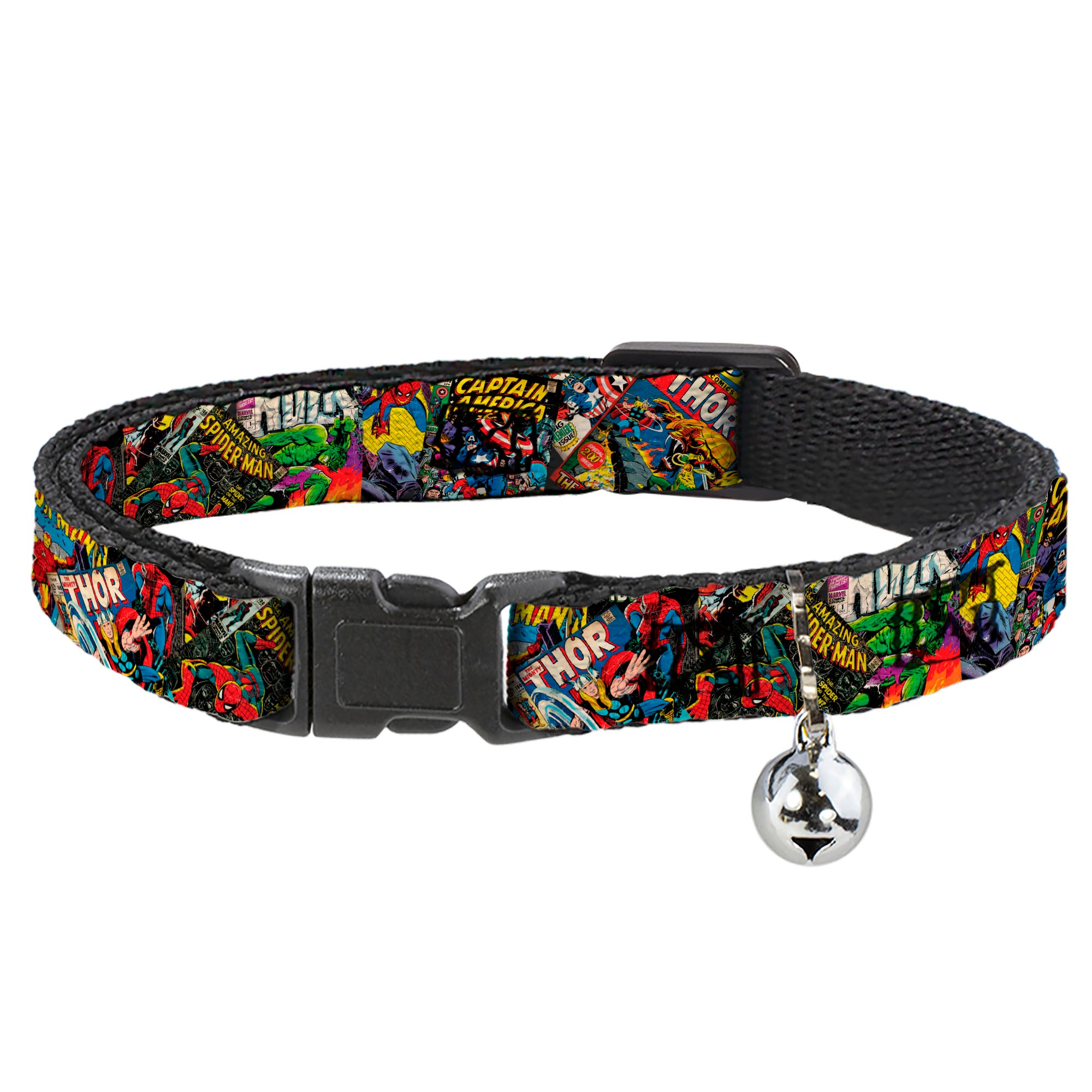 MARVEL COMICS Cat Collar Breakaway - Retro Marvel Comic Books Stacked CLOSE-UP Breakaway Cat Collars Marvel Comics