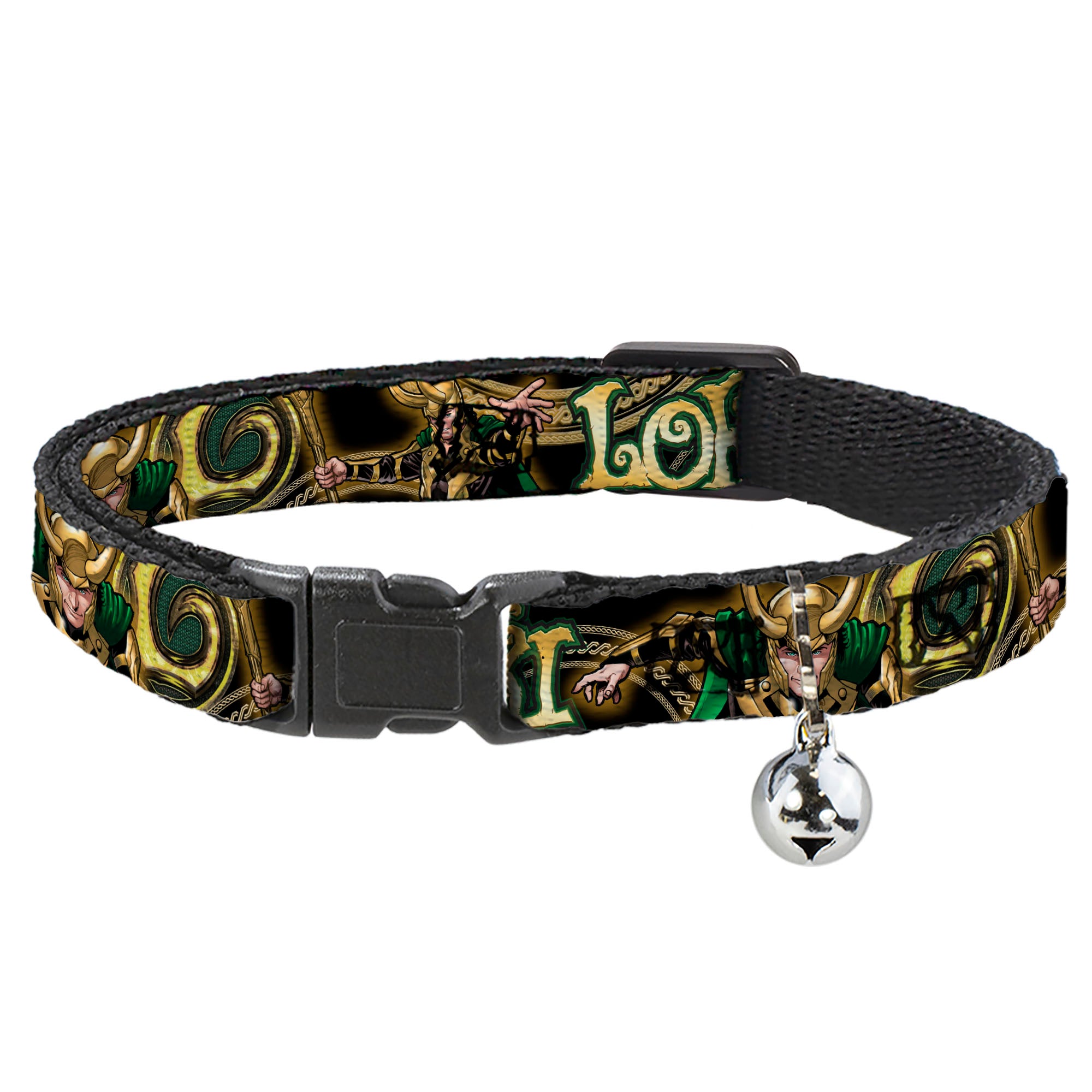 Cat Collar Breakaway - LOKI Poses Black Gold Green Breakaway Cat Collars Marvel Comics