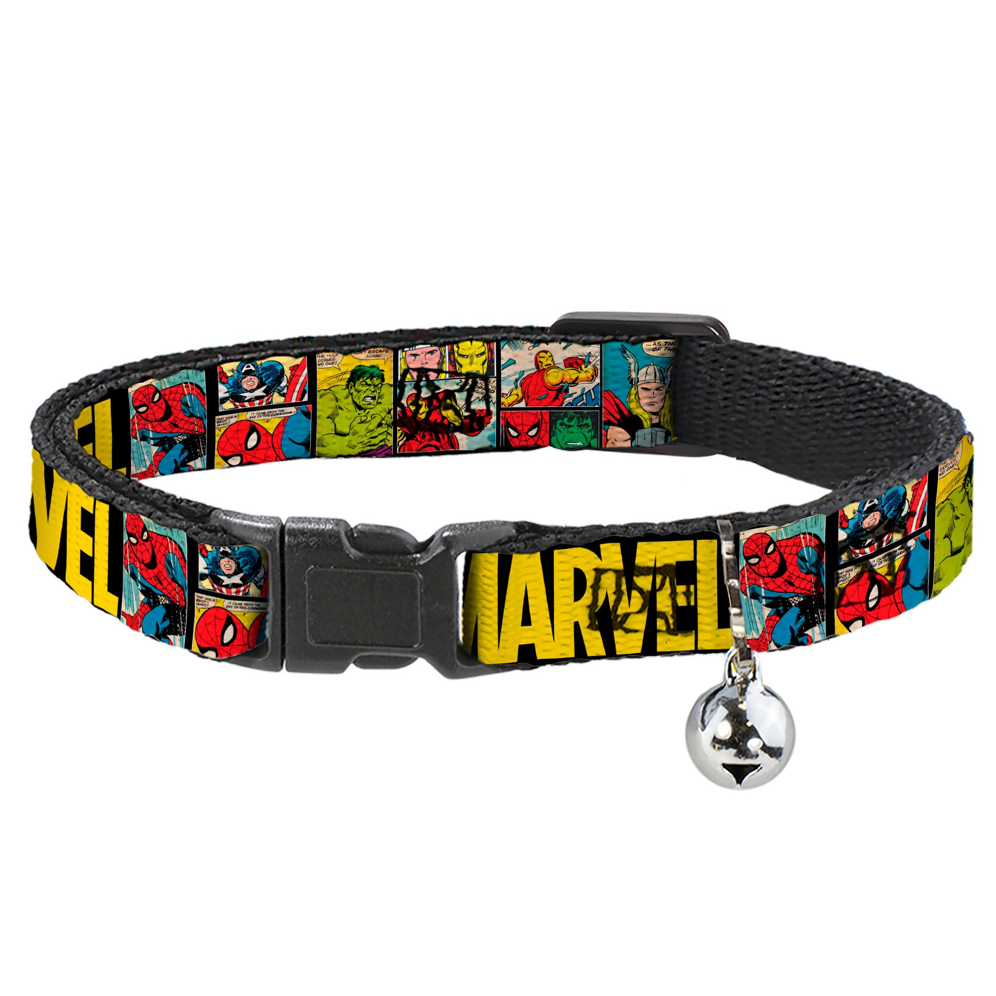 MARVEL COMICS Cat Collar Breakaway - MARVEL Retro Comic Panels Black Yellow Breakaway Cat Collars Marvel Comics