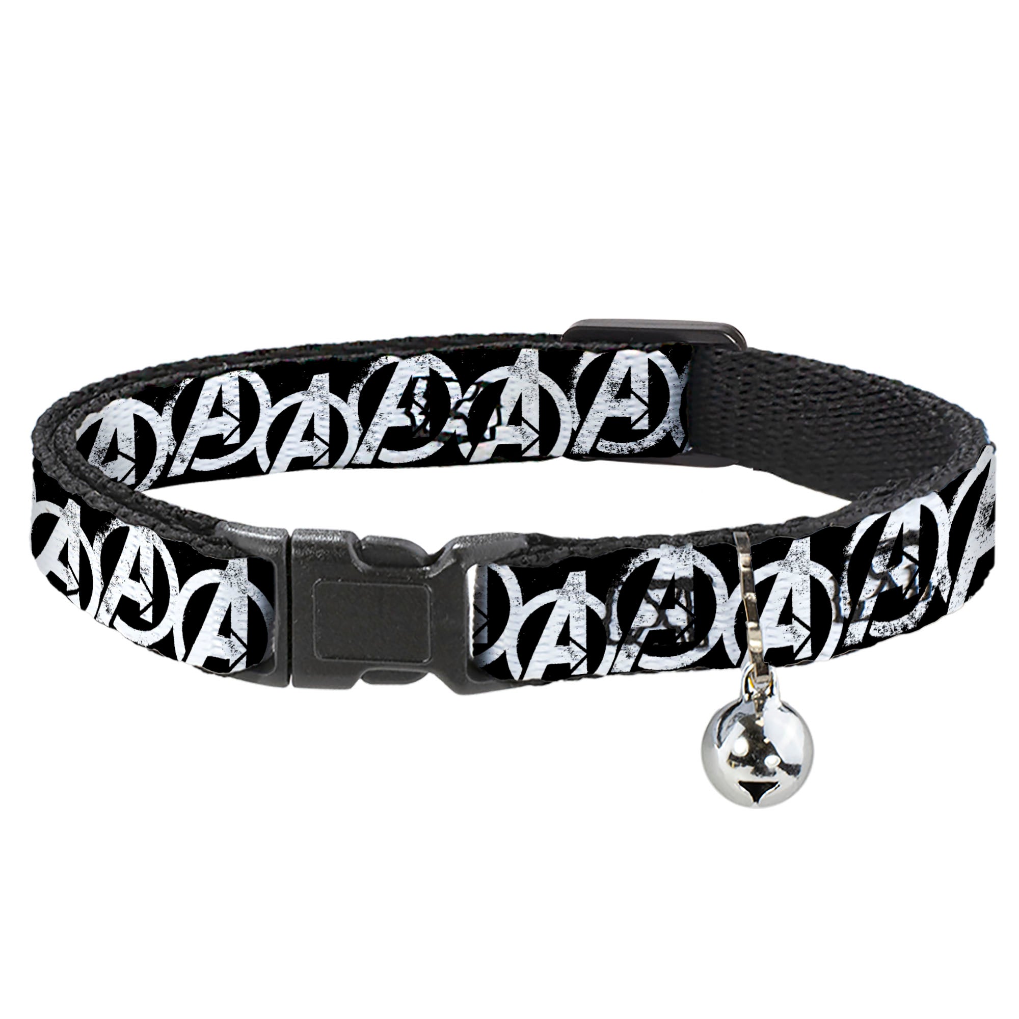 Cat Collar Breakaway - Avengers "A" Logo Weathered Black White Breakaway Cat Collars Marvel Comics