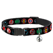 MARVEL AVENGERS Cat Collar Breakaway - 9-Avenger Icons Black Multi Color Breakaway Cat Collars Marvel Comics