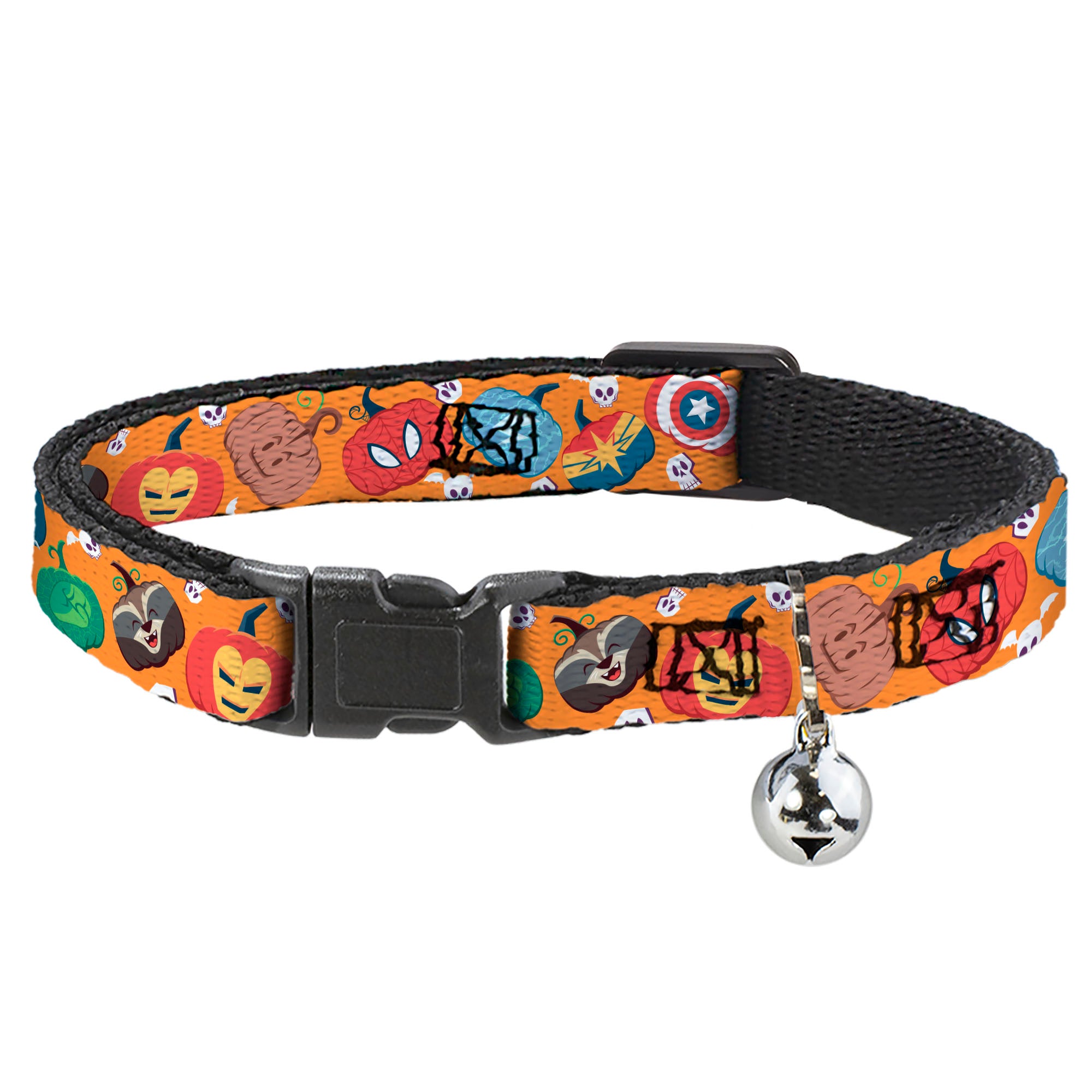 Cat Collar Breakaway with Bell - Marvel 9-Avengers Halloween Jack-O-Lantern Pumpkin Icons Scattered Orange Breakaway Cat Collars Marvel Comics
