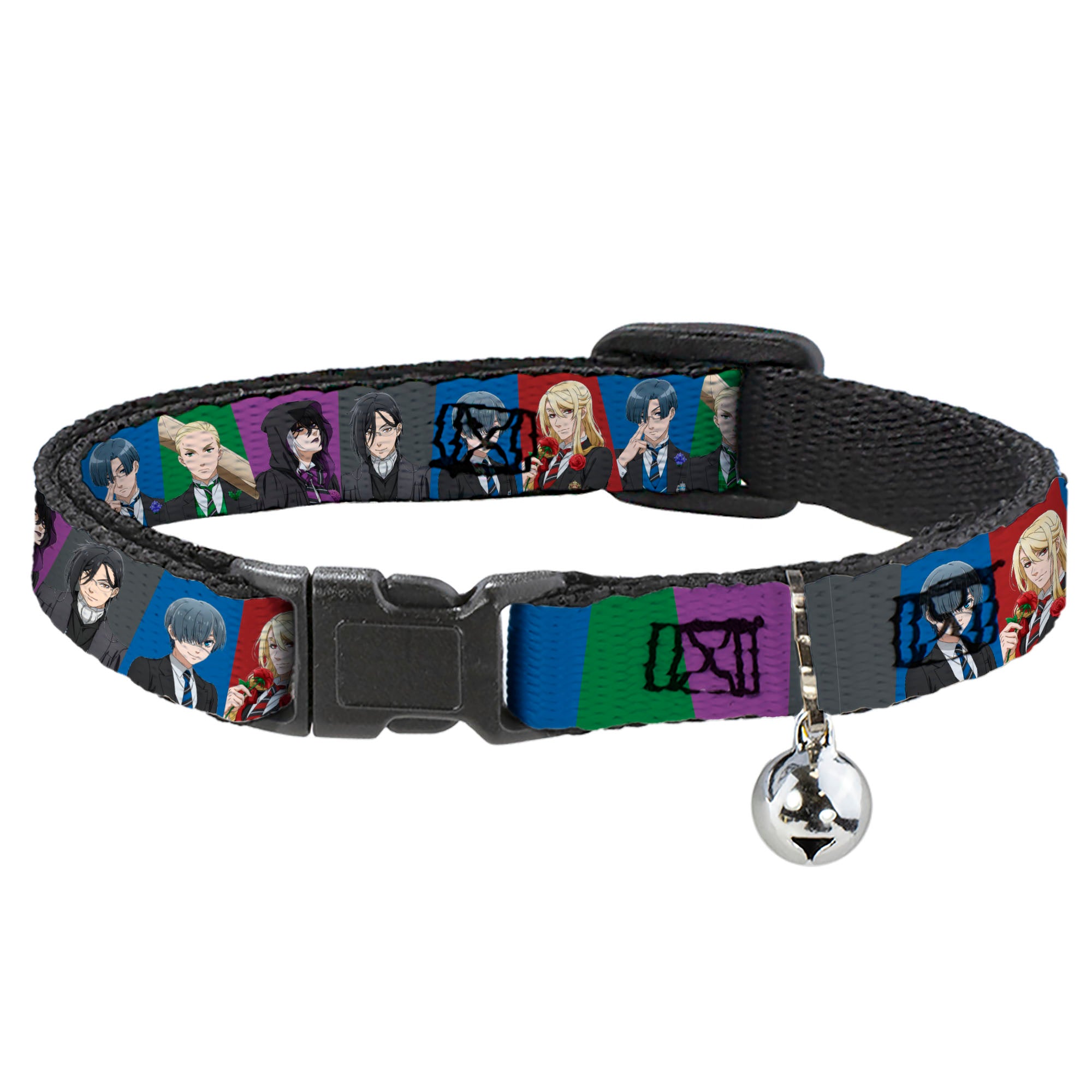 Breakaway Cat Collar with Bell - Black Butler Six Character Pose Blocks Multi Color Breakaway Cat Collars Black Butler