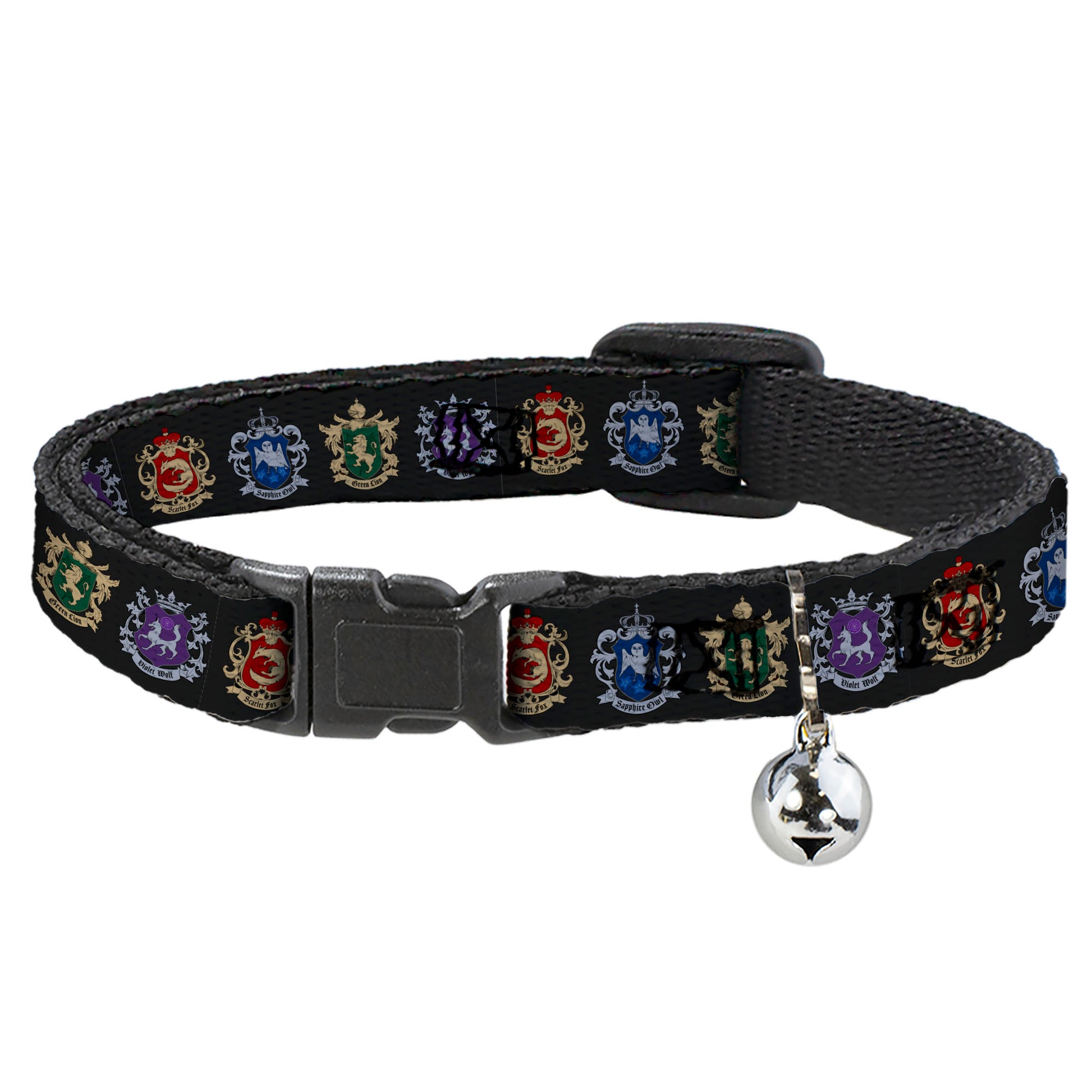 Breakaway Cat Collar with Bell - Black Butler Public School Arc House Crest Icons Black Breakaway Cat Collars Black Butler