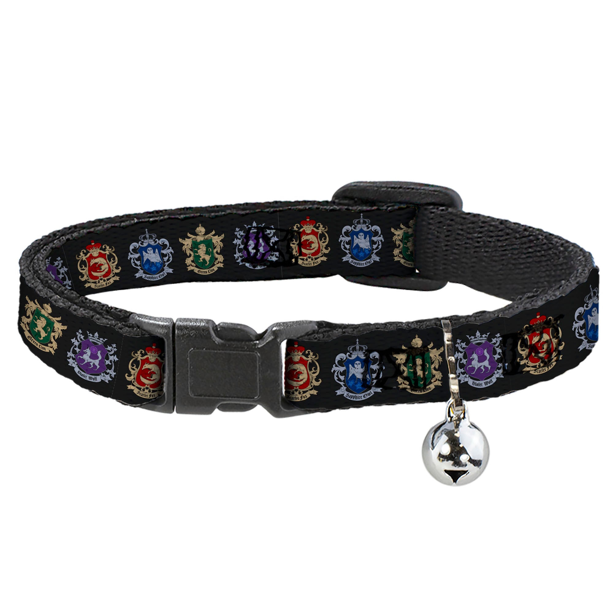 Breakaway Cat Collar with Bell - Black Butler Public School Arc House Crest Icons Black Breakaway Cat Collars Black Butler