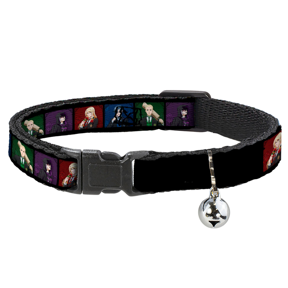 Breakaway Cat Collar with Bell - Black Butler House Head Pose Blocks Black/Multi Color Cat Collars Breakaway Side Release Black Butler