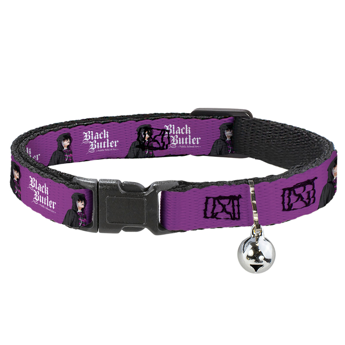 Breakaway Cat Collar with Bell - BLACK BUTLER Violet Gregory Pose and Title Logo Purple Cat Collars Breakaway Side Release Black Butler