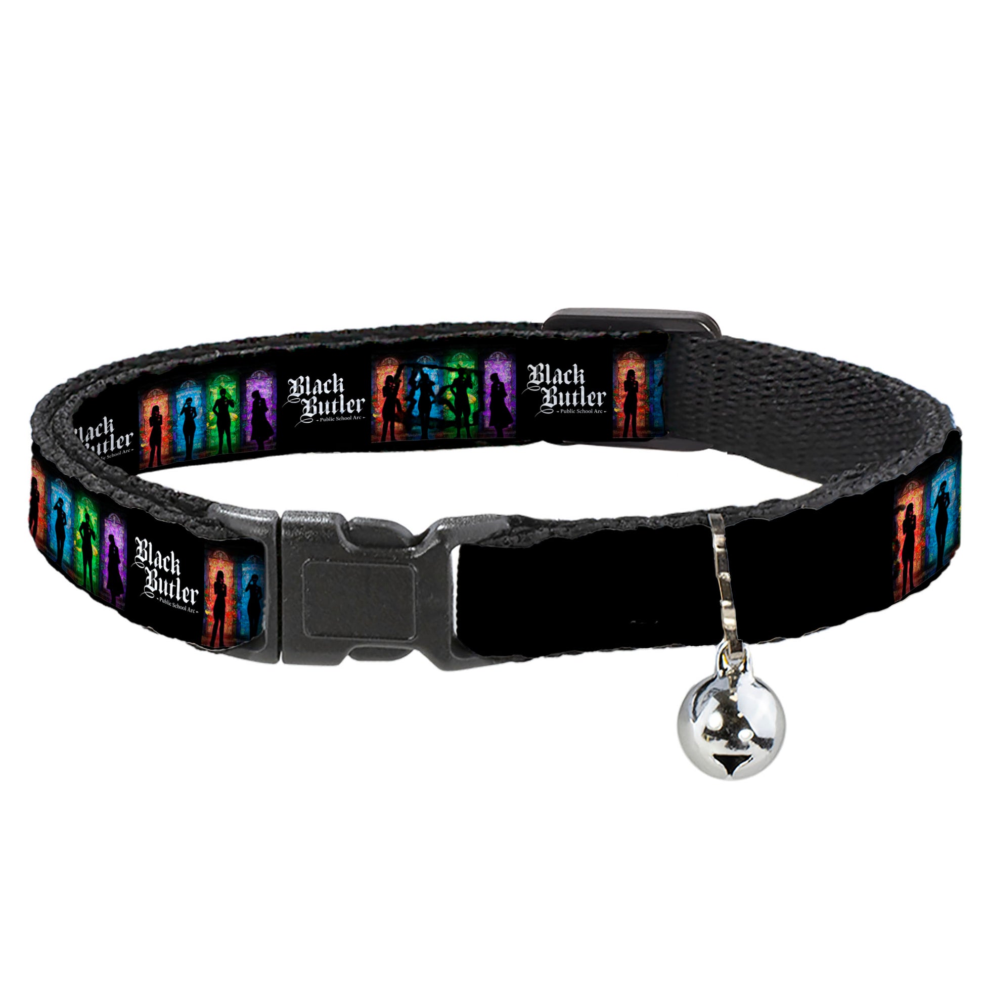 Breakaway Cat Collar with Bell - BLACK BUTLER House Heads Silhouettes and Title Logo Black/Multi Color Breakaway Cat Collars Black Butler