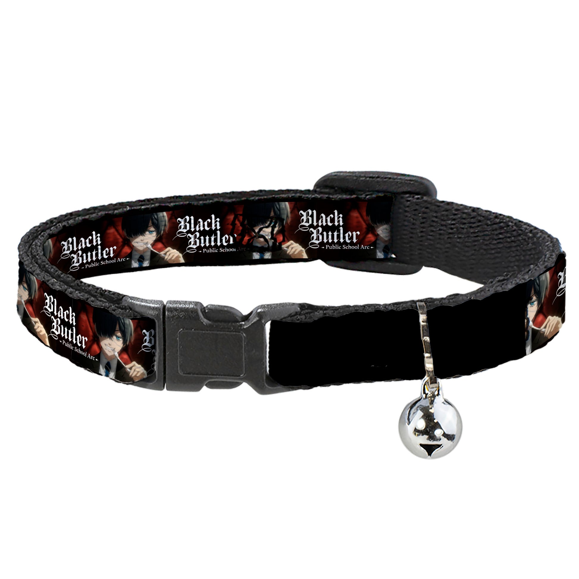 Breakaway Cat Collar with Bell - BLACK BUTLER Ciel Phantomhive Fork Pose and Title Logo Breakaway Cat Collars Black Butler