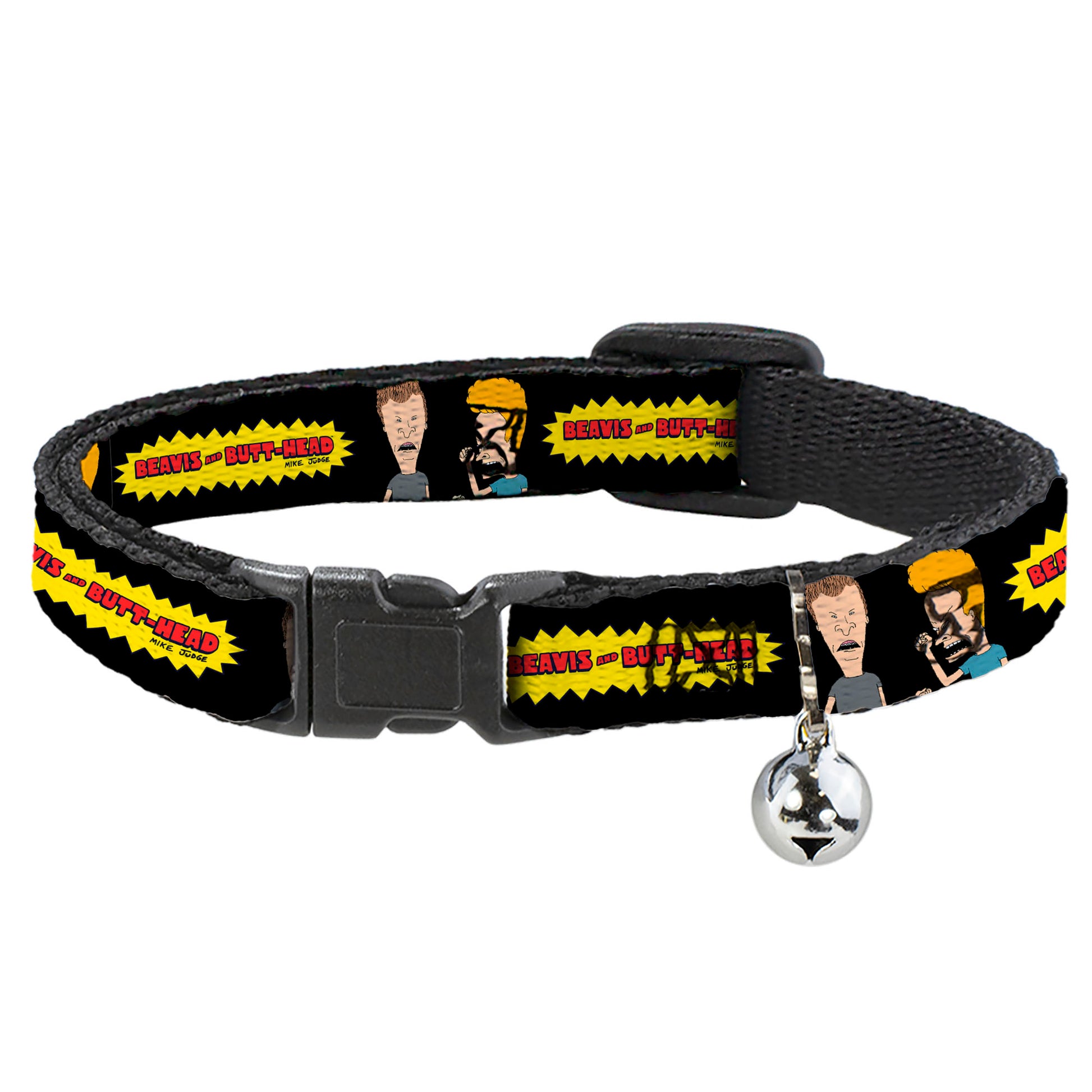 Breakaway Cat Collar with Bell - BEAVIS AND BUTT-HEAD Title Logo and Pose Black Breakaway Cat Collars MTV   