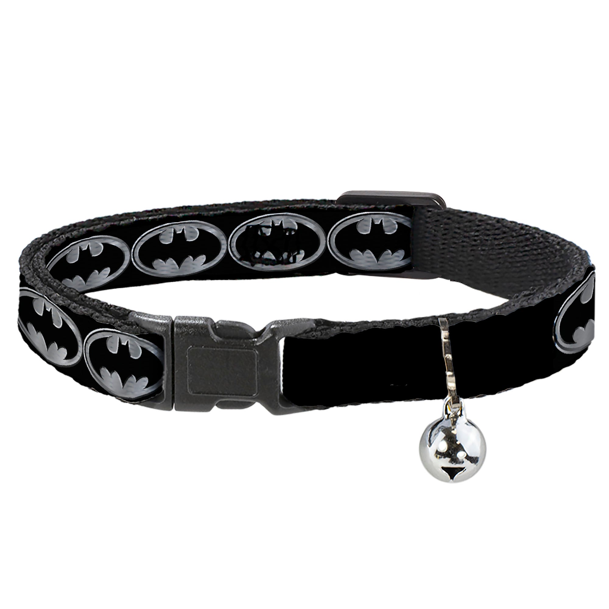 Cat Collar Breakaway - Batman Shield Black Silver Breakaway Cat Collars DC Comics