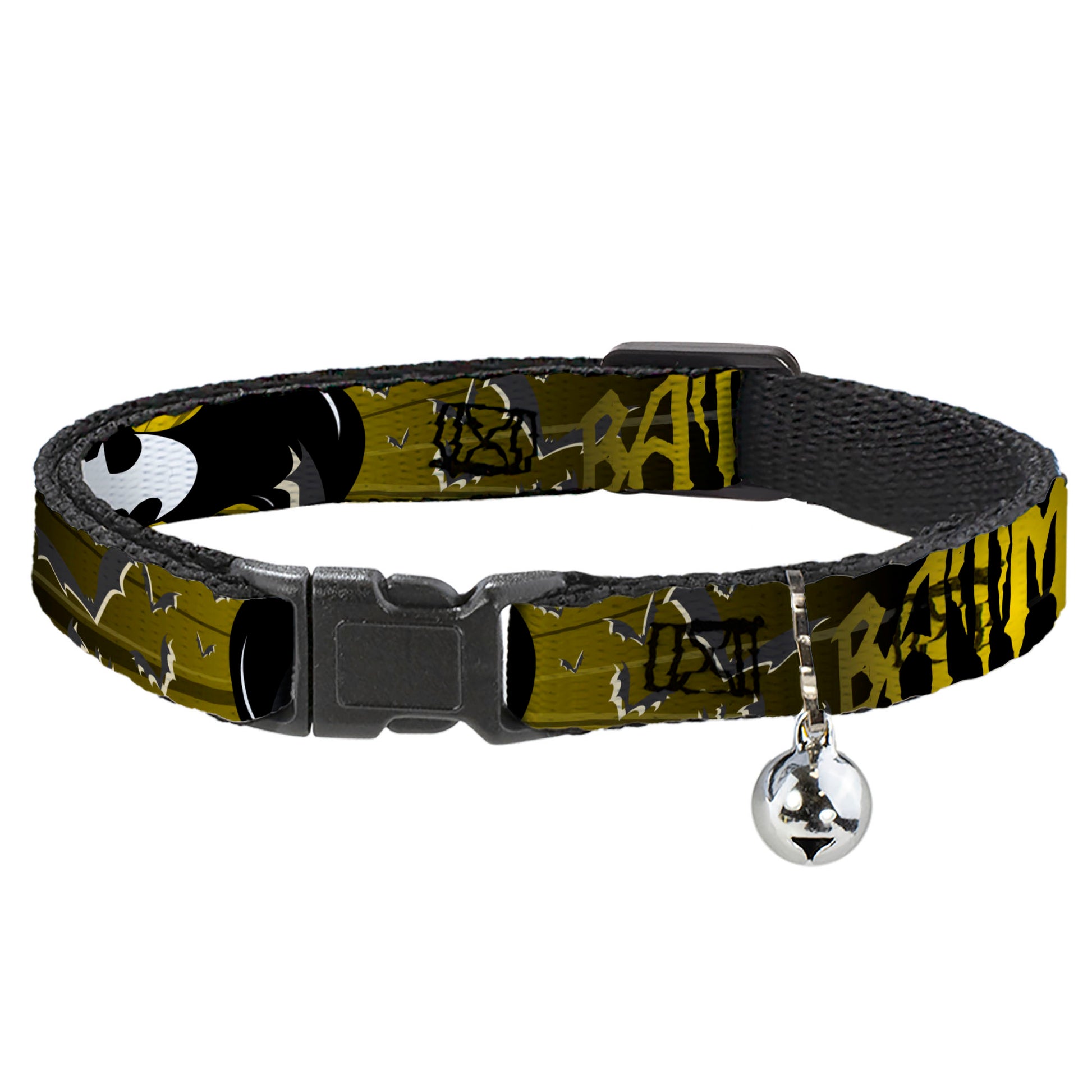 Cat Collar Breakaway - BATMAN w Bat Signals & Flying Bats Yellow Black White Breakaway Cat Collars DC Comics