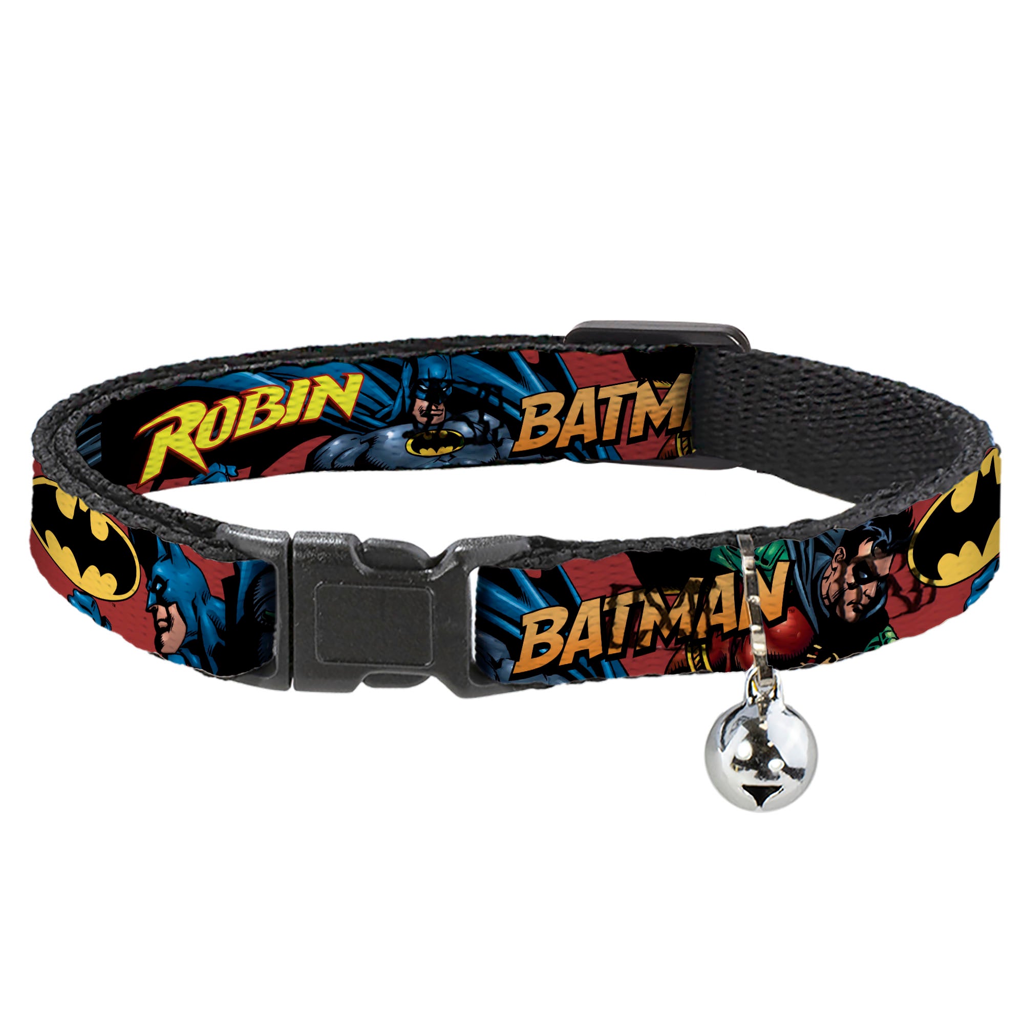 Cat Collar Breakaway - Batman & Robin in Action w Text Burgundy Breakaway Cat Collars DC Comics