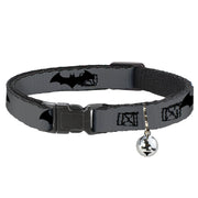 Cat Collar Breakaway - Retro Bat Logo Gray Black Breakaway Cat Collars DC Comics