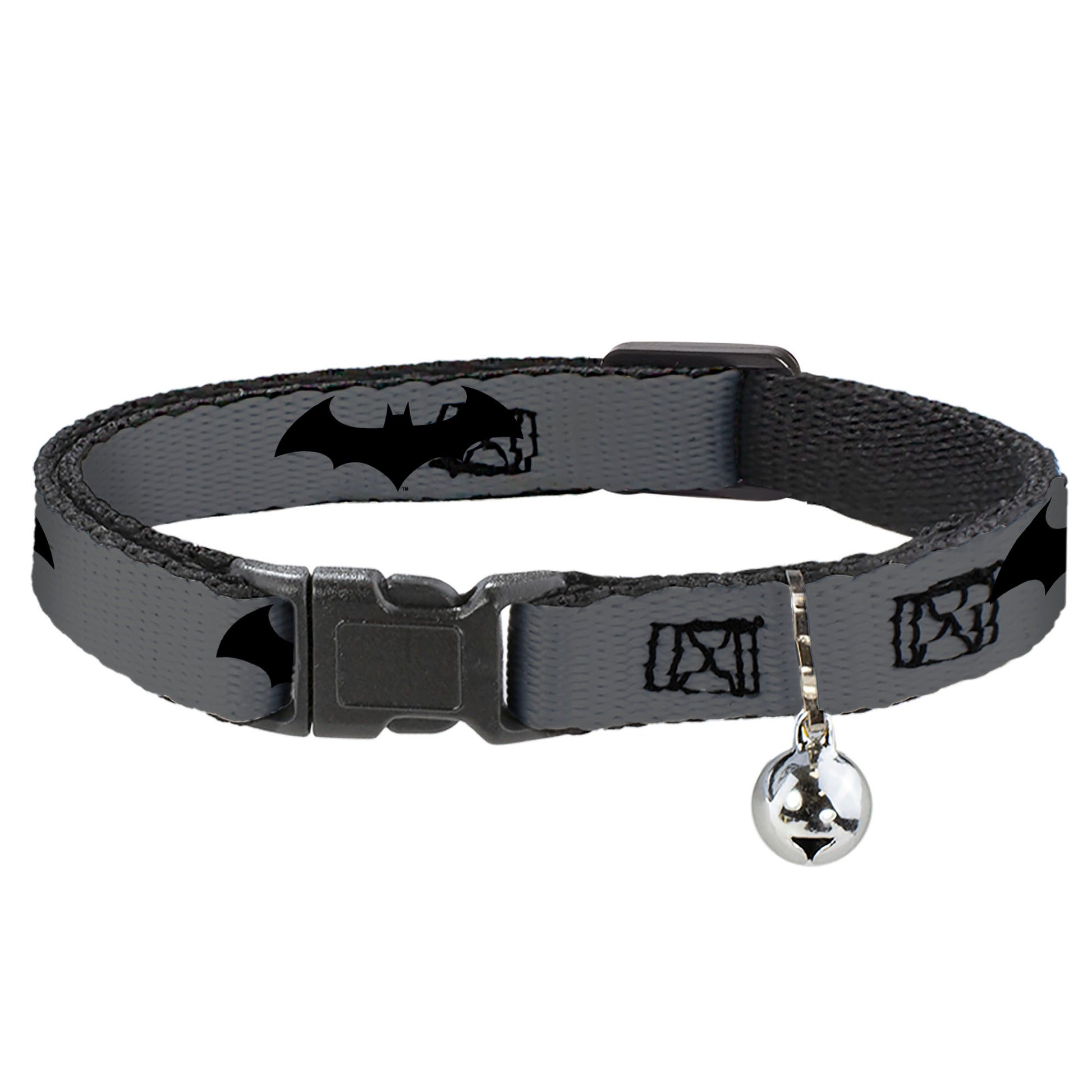 Cat Collar Breakaway - Retro Bat Logo Gray Black Breakaway Cat Collars DC Comics