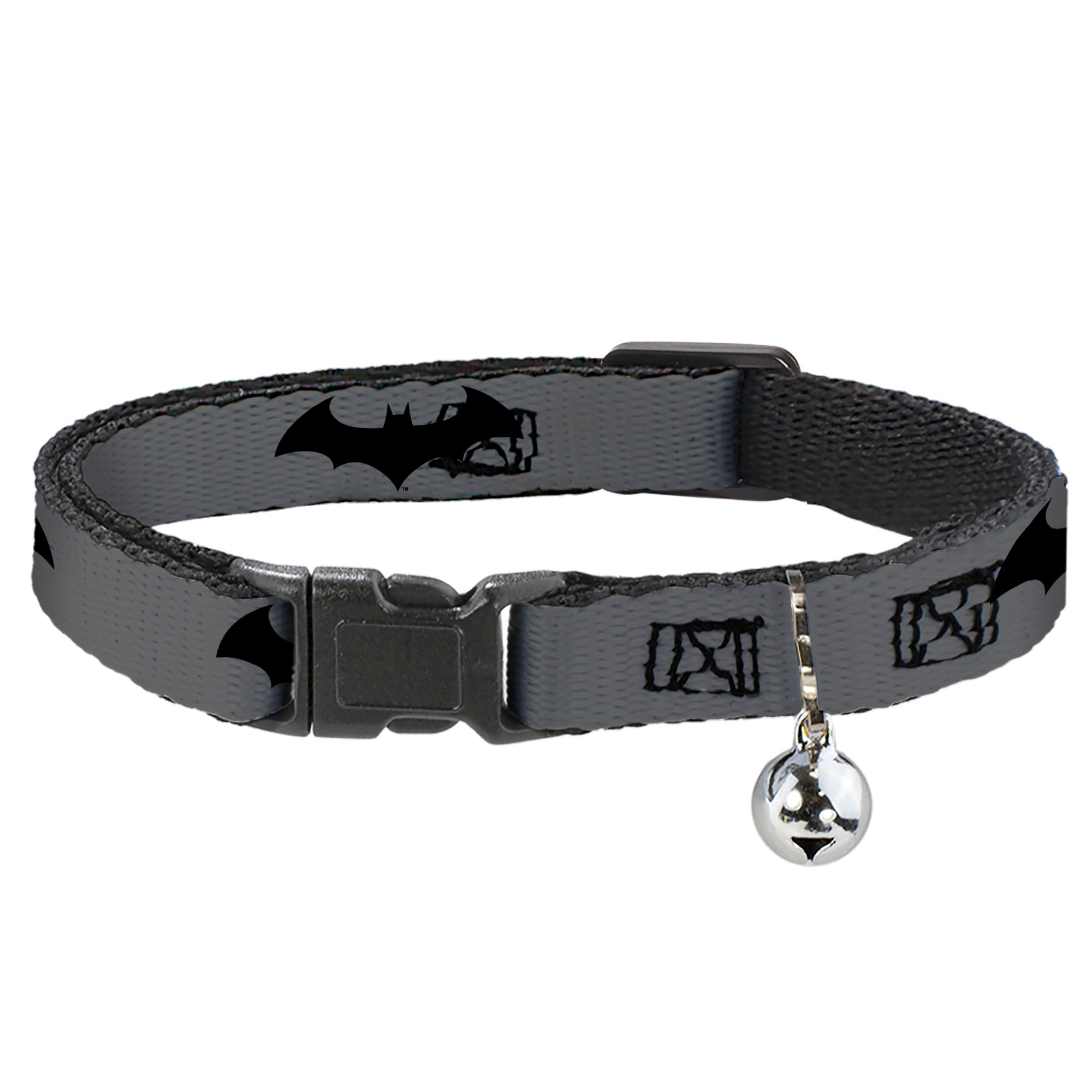 Cat Collar Breakaway - Retro Bat Logo Gray Black Breakaway Cat Collars DC Comics