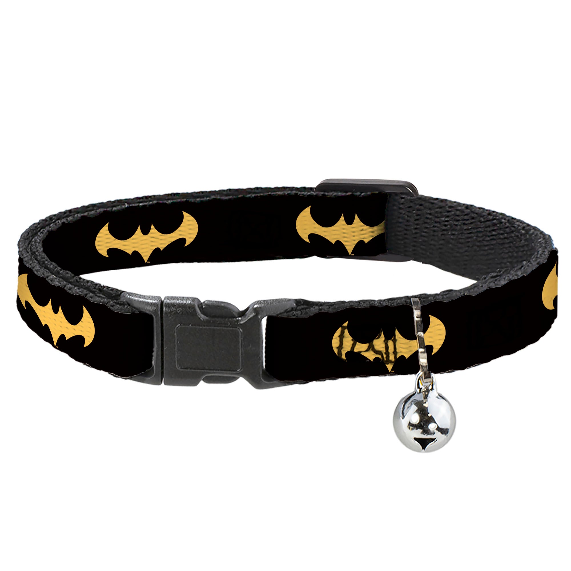 Cat Collar Breakaway with Bell - DC League of Super-Pets Batman Bat Logo Black Yellow Breakaway Cat Collars DC Comics