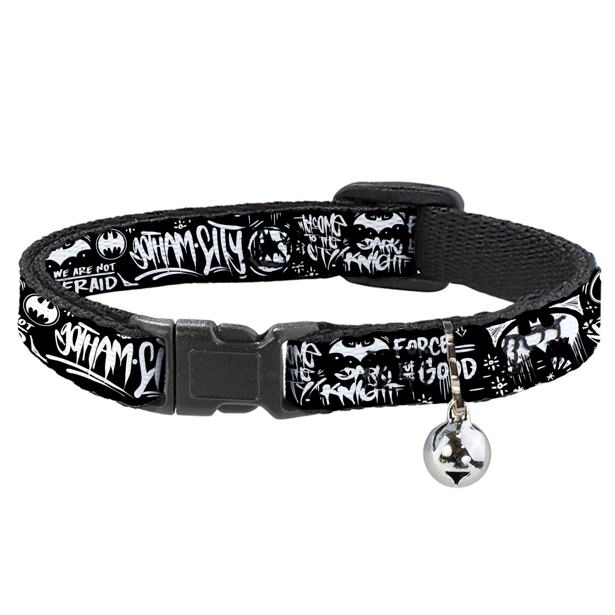 Breakaway Cat Collar with Bell - Batman Gotham City Graffiti Collage Black/White Breakaway Cat Collars DC Comics   