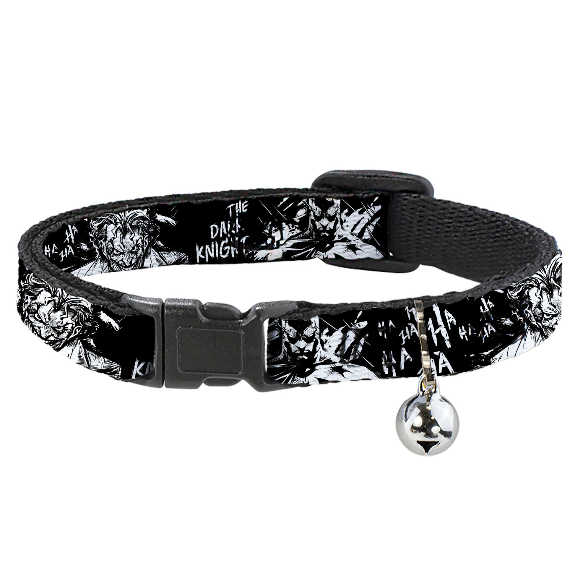 Breakaway Cat Collar with Bell - Batman THE DARK KNIGHT and Joker Smiling Sketch Close-Ups Black/White Breakaway Cat Collars DC Comics   