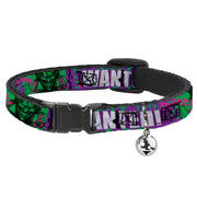 Breakaway Cat Collar with Bell - THE JOKER WANTED Smiling Pose and Graffiti Purples/Greens Breakaway Cat Collars DC Comics   