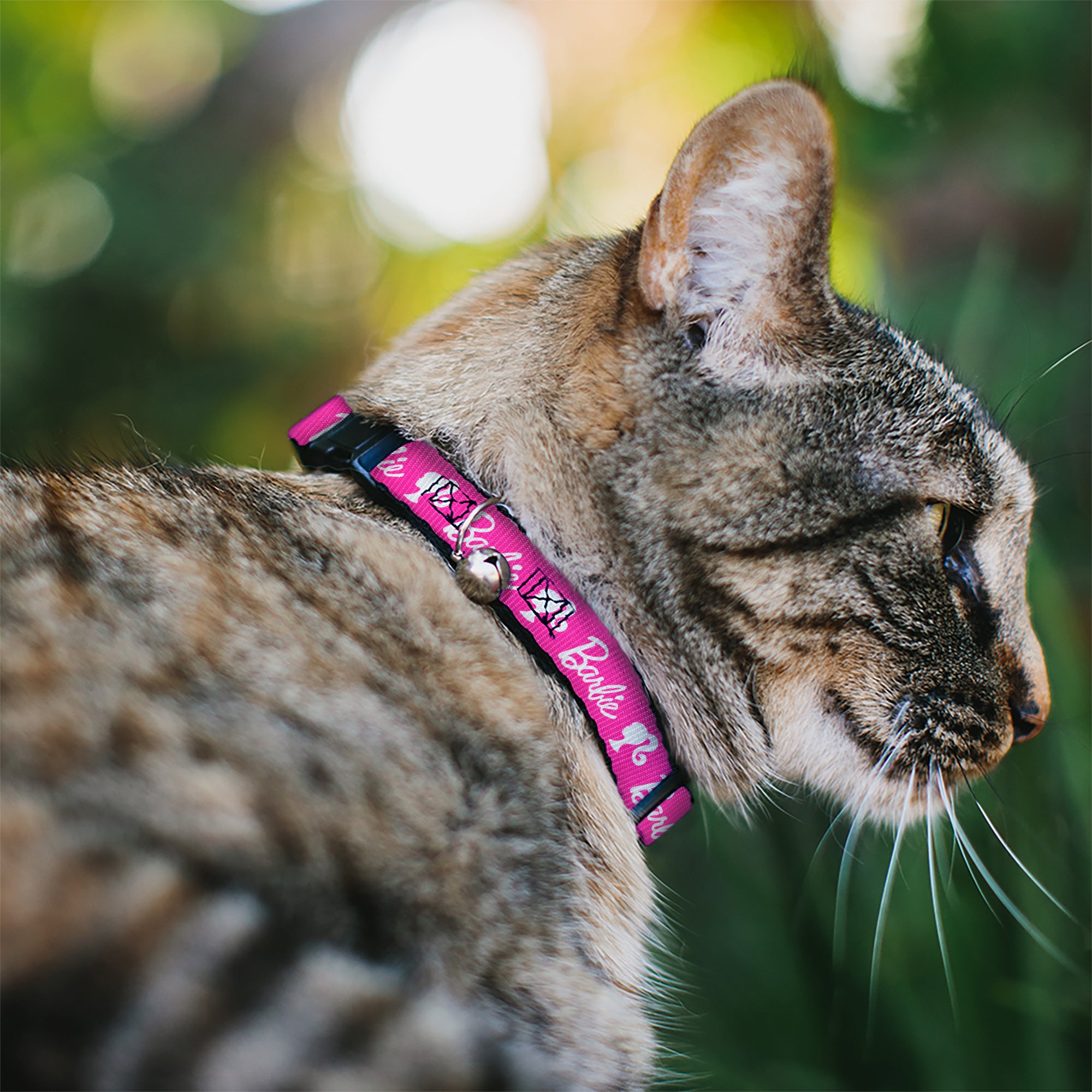 Breakaway Cat Collar with Bell - BARBIE Script Signature Logo and Silhouette Hot Pink/White Breakaway Cat Collars Barbie