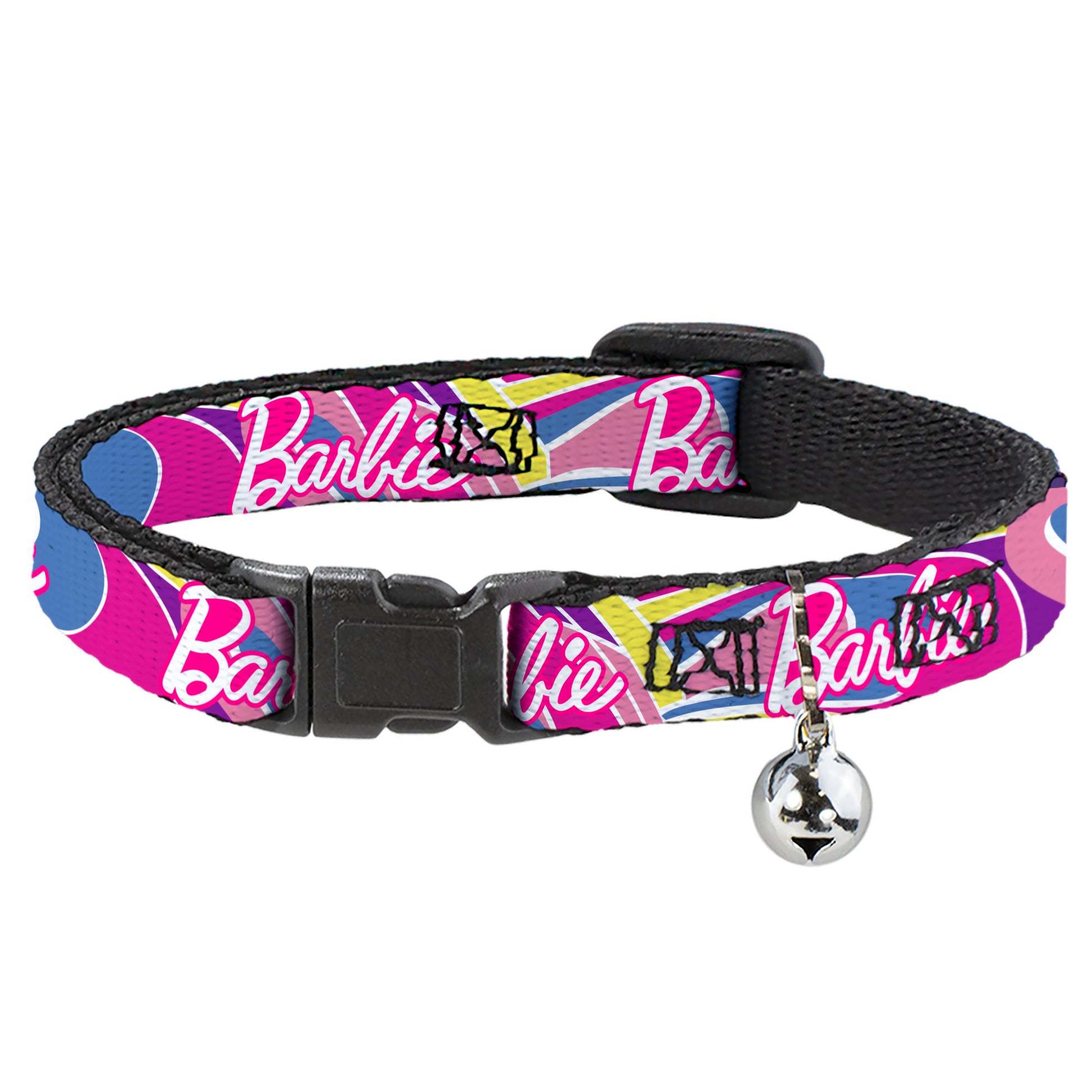 Breakaway Cat Collar with Bell - BARBIE Script Signature Logo Abstract Multi Color/White Breakaway Cat Collars Barbie