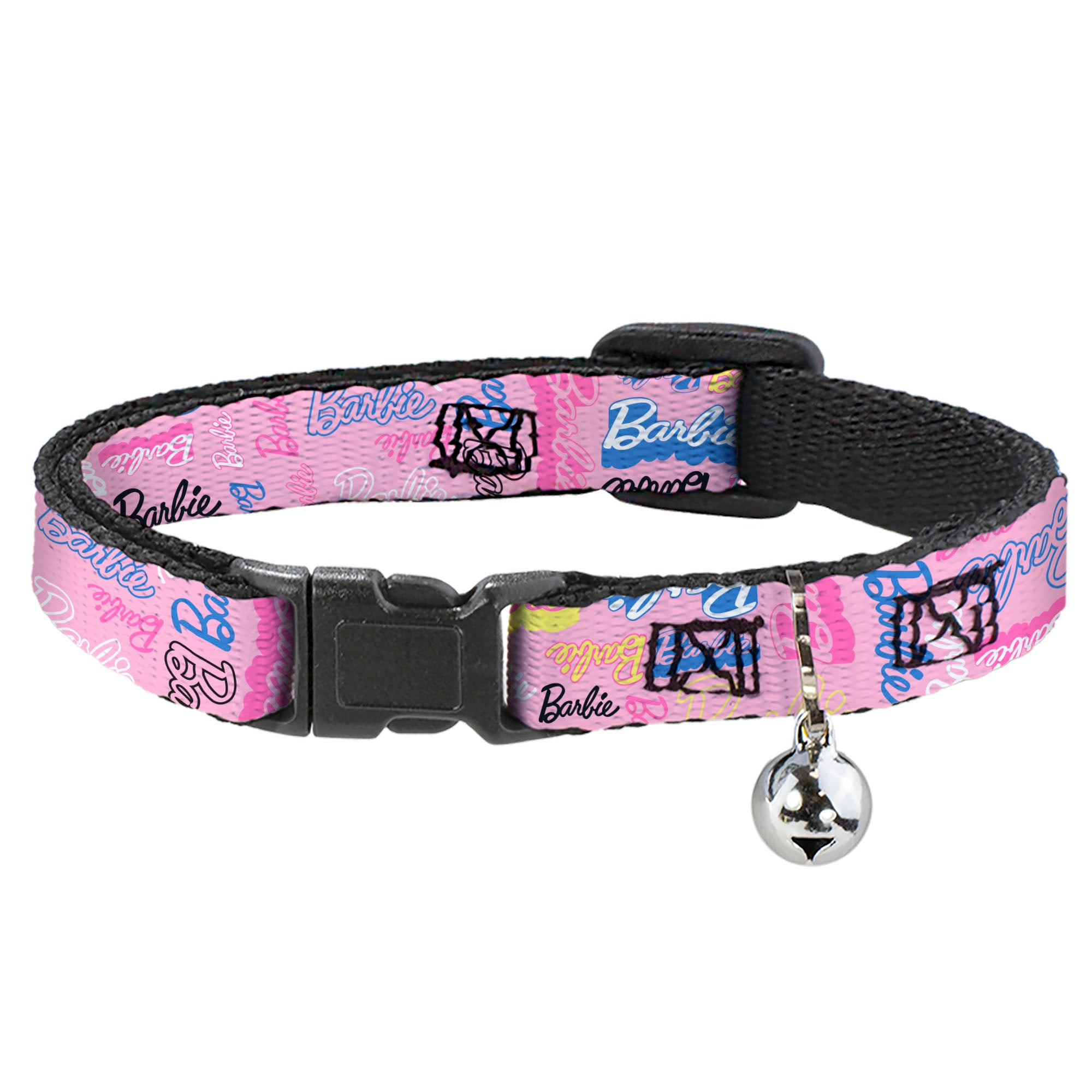 Breakaway Cat Collar with Bell - BARBIE Script Signature Collage Pink/Multi Color Breakaway Cat Collars Barbie
