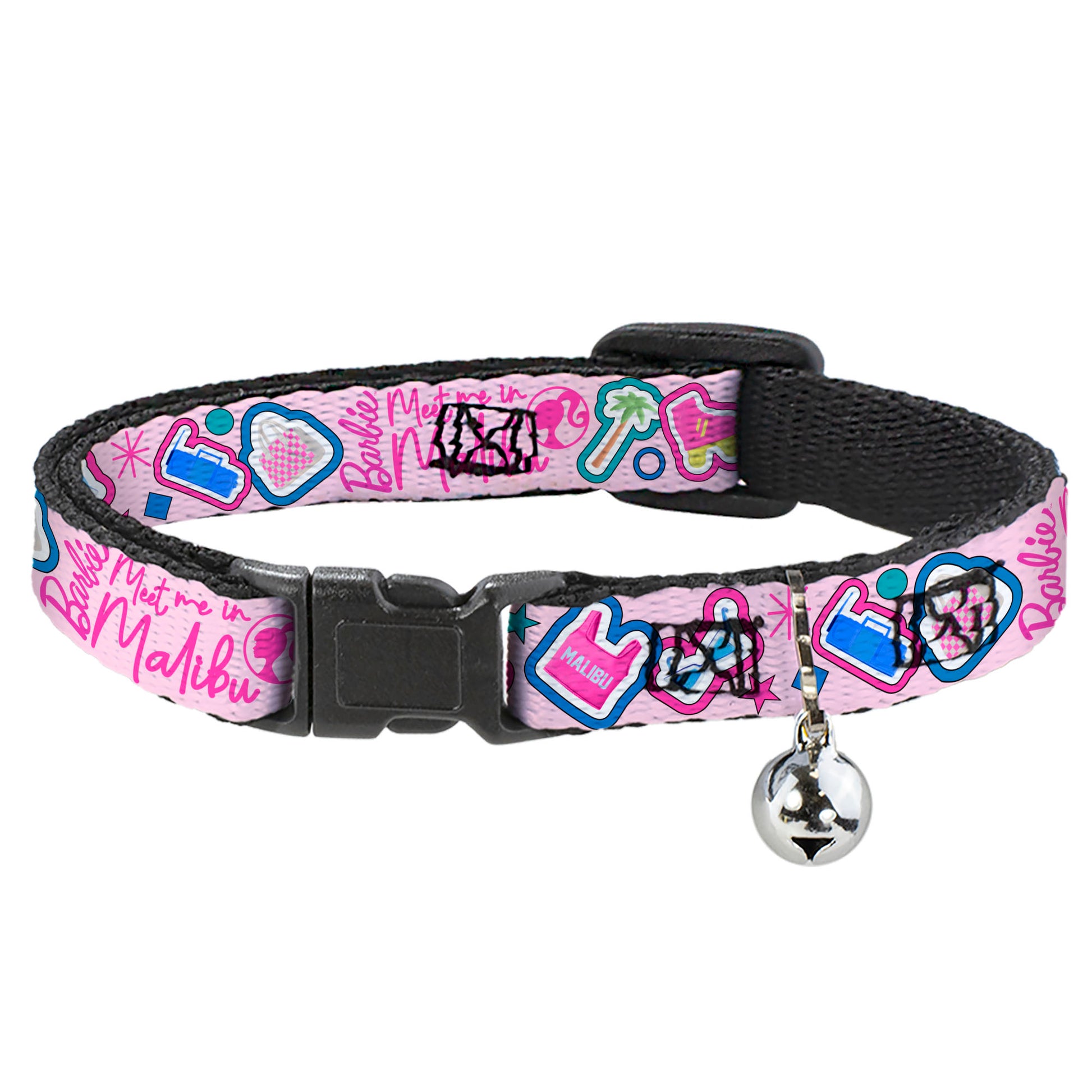 Breakaway Cat Collar with Bell - BARBIE MEET ME IN MALIBU Icons Collage Pink/Multi Color Breakaway Cat Collars Barbie