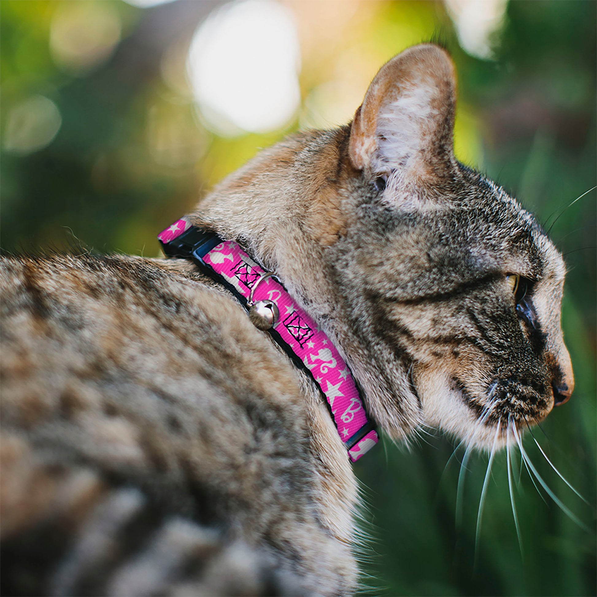Breakaway Cat Collar with Bell - Barbie Ponytail Silhouette and Star Scattered Pink/White Breakaway Cat Collars Barbie