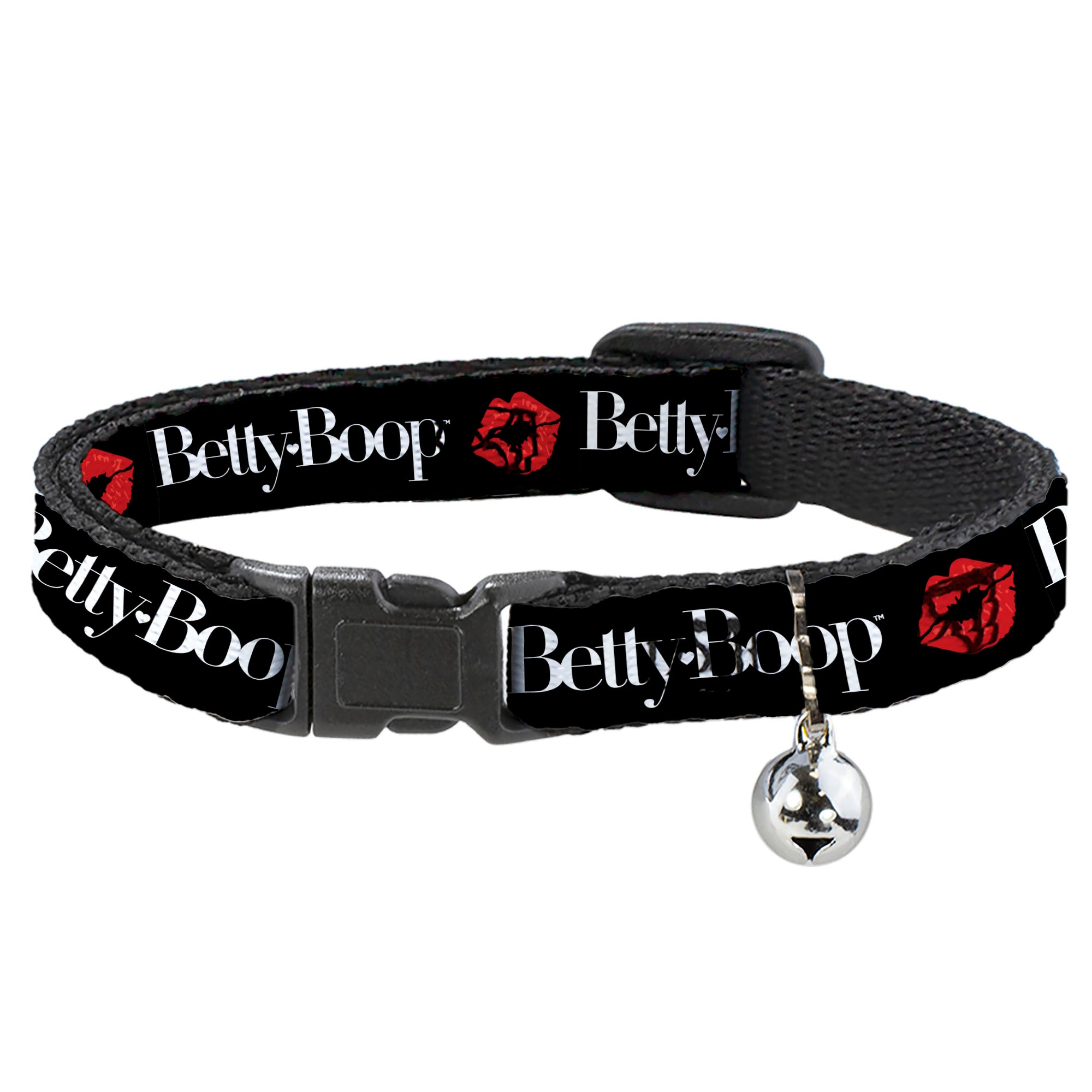 Breakaway Cat Collar with Bell - BETTY BOOP Text and Kiss Black/White/Red Breakaway Cat Collars Betty Boop
