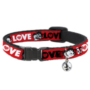 Breakaway Cat Collar with Bell - Betty Boop Face and LOVE Text Red/Black/White Breakaway Cat Collars Betty Boop