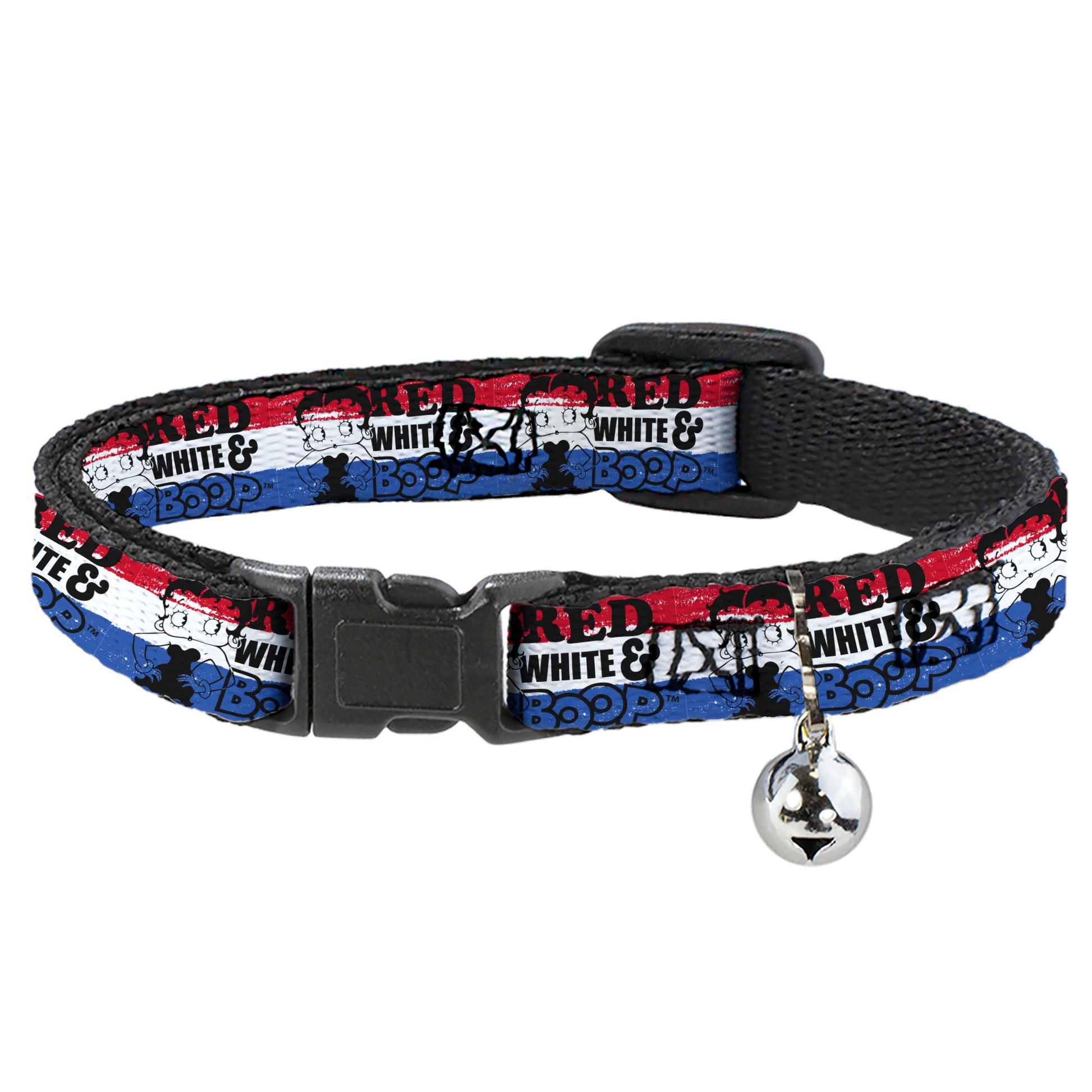 Breakaway Cat Collar with Bell - Betty Boop RED WHITE & BOOP Pose Americana Stripe Red/White/Blue/Black Breakaway Cat Collars Betty Boop