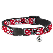 Breakaway Cat Collar with Bell - BETTY BOOP Seated Leg Kick Pose and Text Hearts Red/White/Black Breakaway Cat Collars Betty Boop