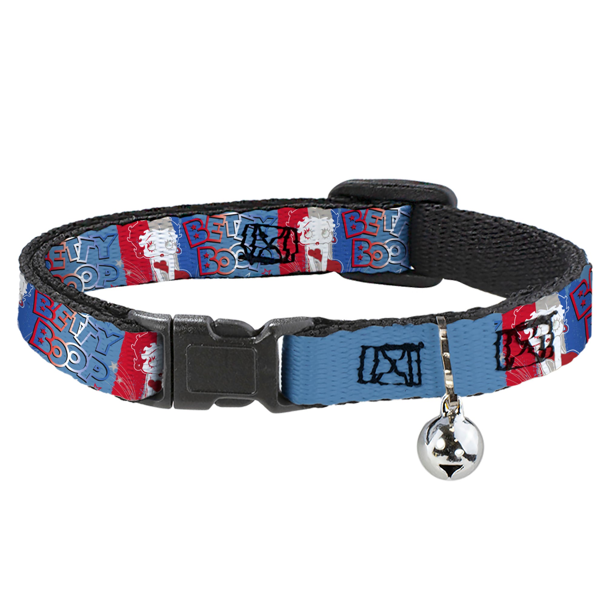 Breakaway Cat Collar with Bell - BETTY BOOP Americana Pose and Stripes Reds/White/Blues Breakaway Cat Collars Betty Boop