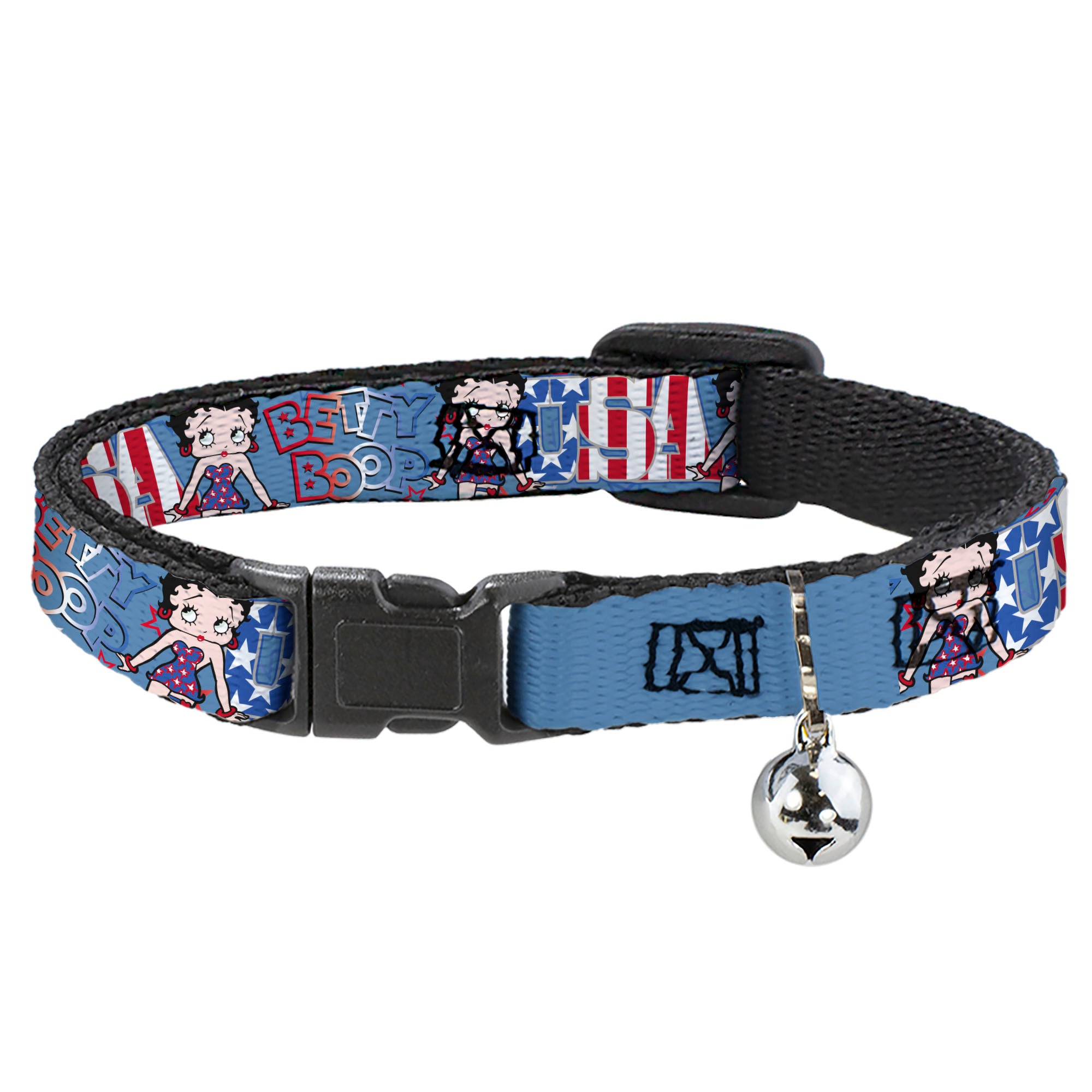 Breakaway Cat Collar with Bell - BETTY BOOP Americana USA Pose Blues/Reds/White Breakaway Cat Collars Betty Boop