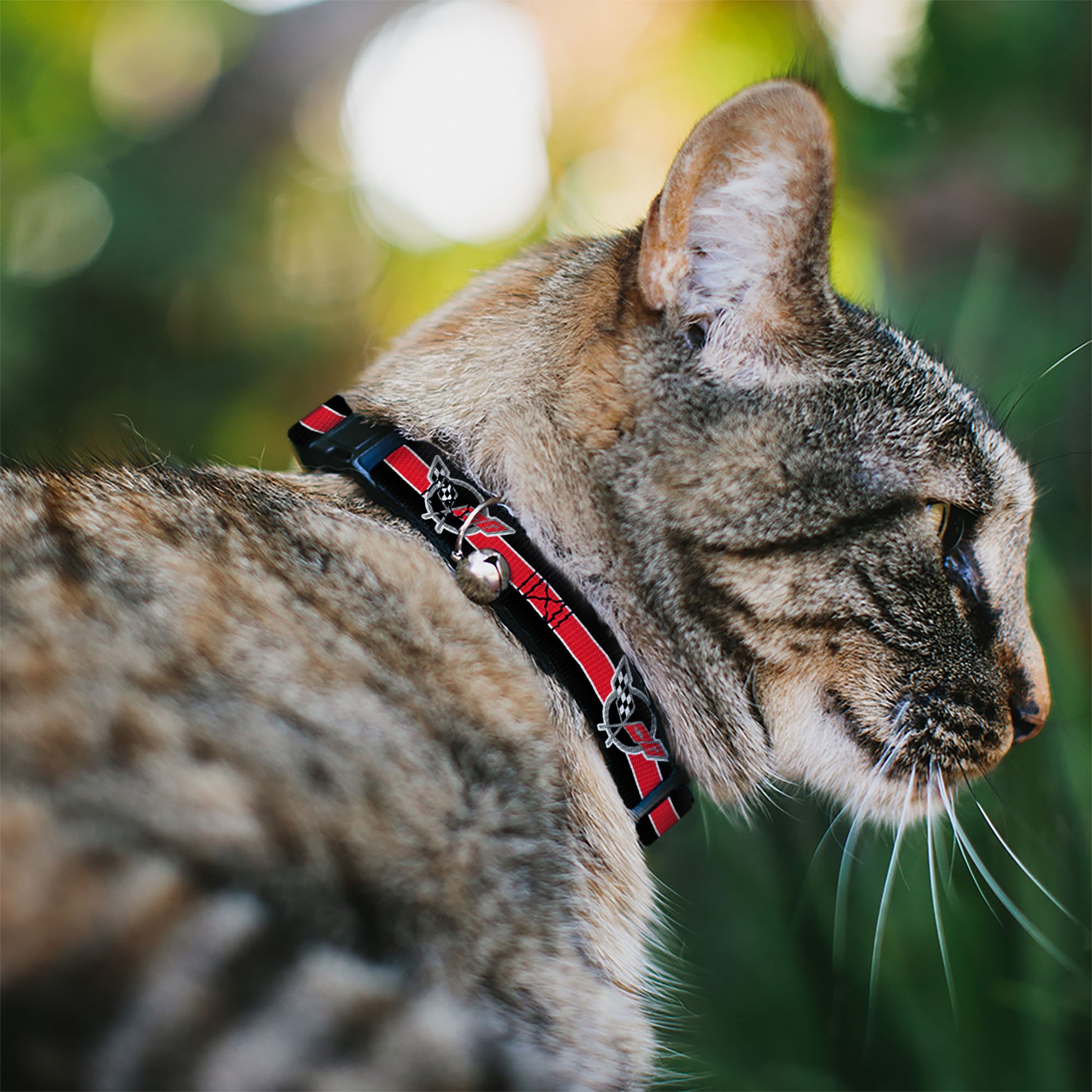 Cat Collar Breakaway - CORVETTE C5 Logo Stripe Black White Red Gray REPEAT Breakaway Cat Collars GM General Motors