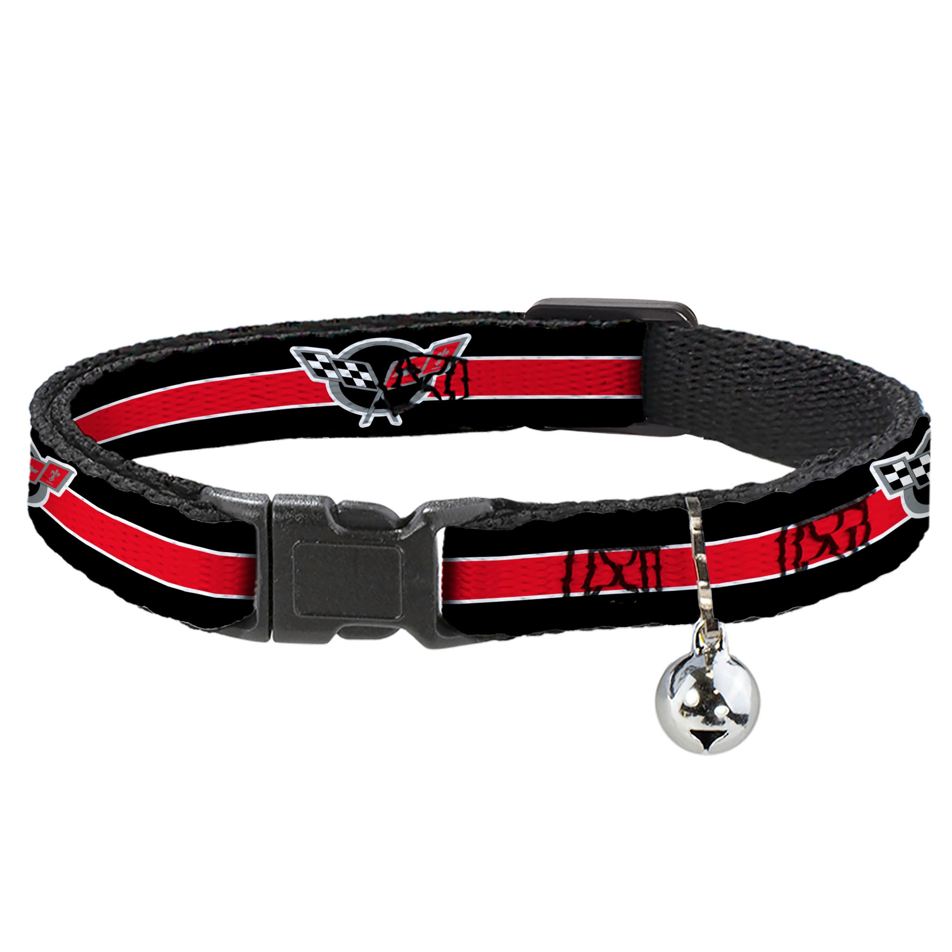 Cat Collar Breakaway - CORVETTE C5 Logo Stripe Black White Red Gray REPEAT Breakaway Cat Collars GM General Motors
