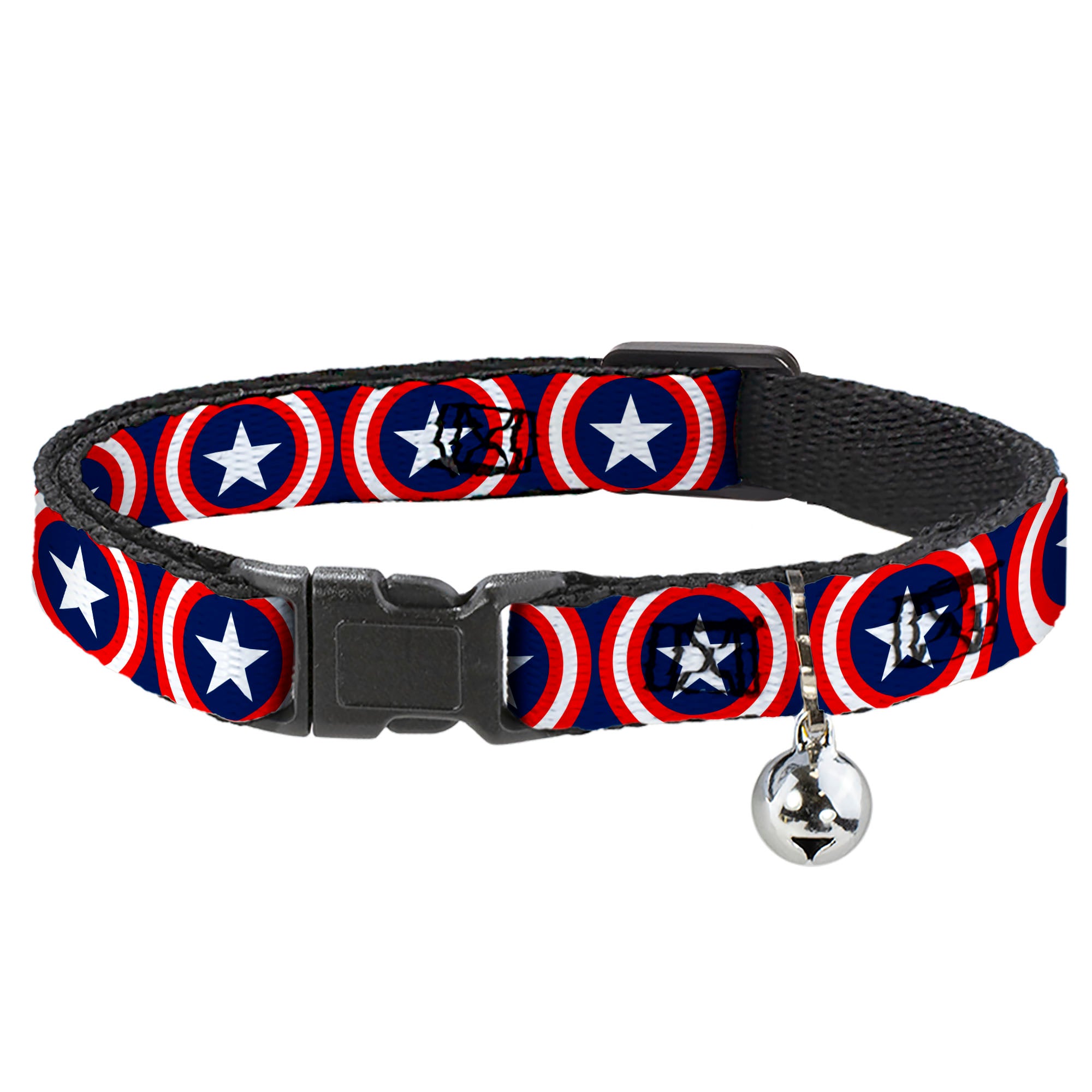 MARVEL UNIVERSE Cat Collar Breakaway - Captain America Shield Repeat Navy Breakaway Cat Collars Marvel Comics