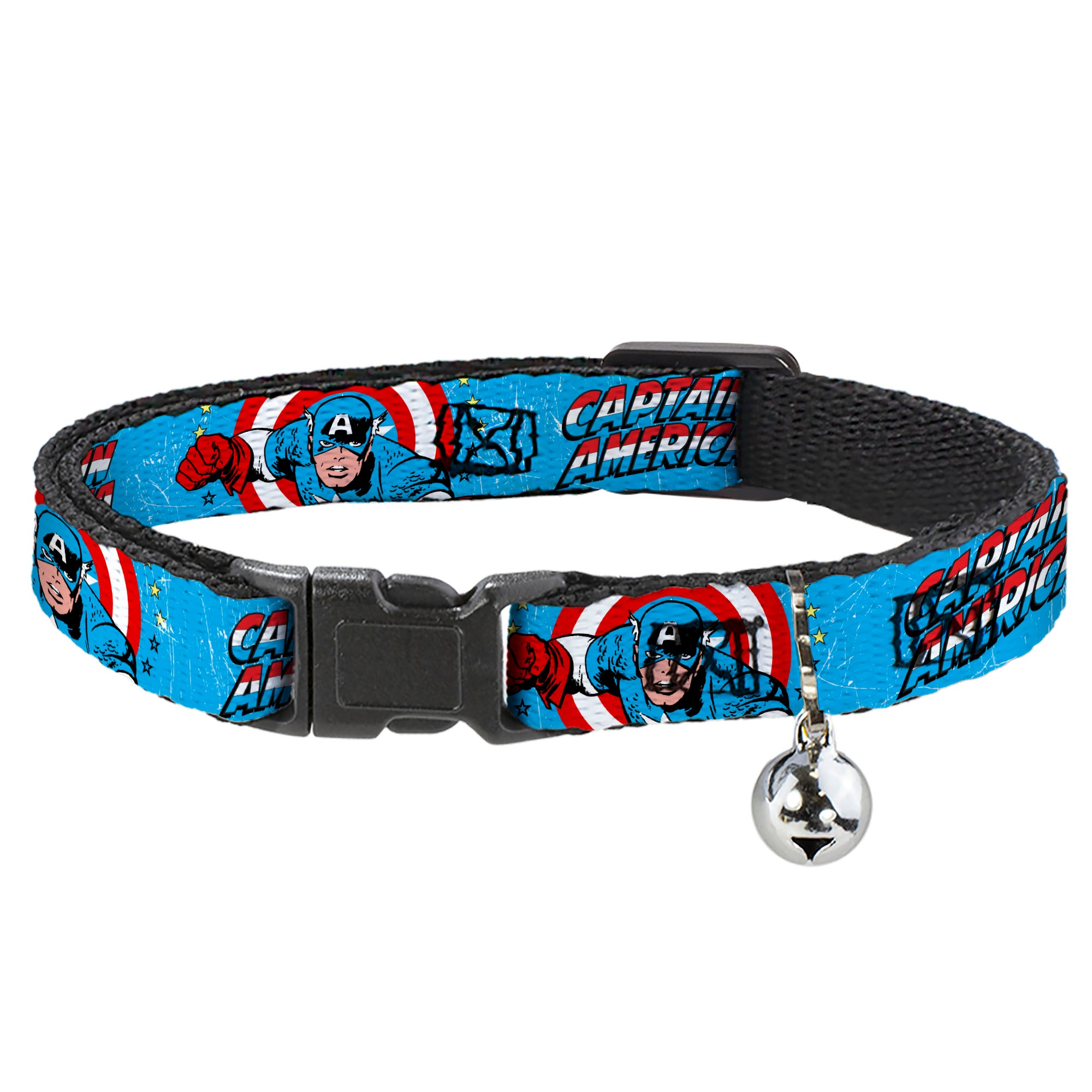 Cat Collar Breakaway - CAPTAIN AMERICA w Action Pose Weathered Blue Breakaway Cat Collars Marvel Comics