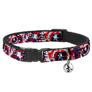 MARVEL AVENGERS Cat Collar Breakaway - Captain America Shield Digital Camo Blue White Red Breakaway Cat Collars Marvel Comics