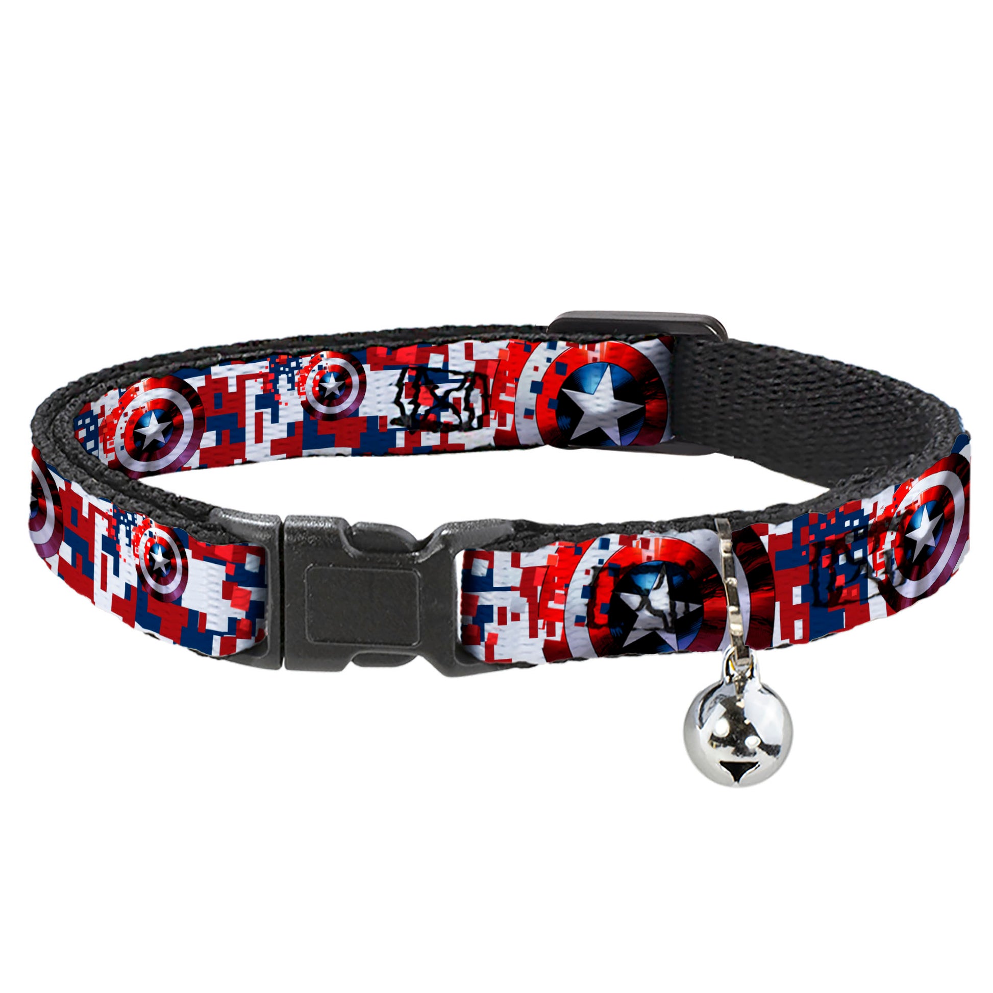 MARVEL AVENGERS Cat Collar Breakaway - Captain America Shield Digital Camo Blue White Red Breakaway Cat Collars Marvel Comics